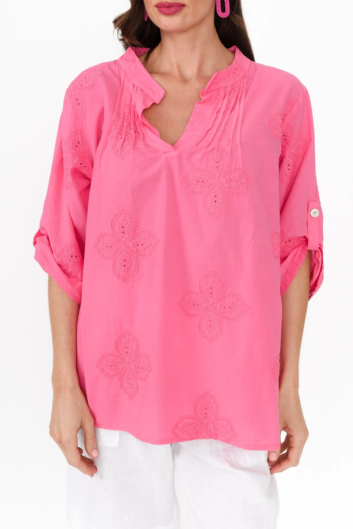 Marla Hot Pink Cotton Embroidered Top