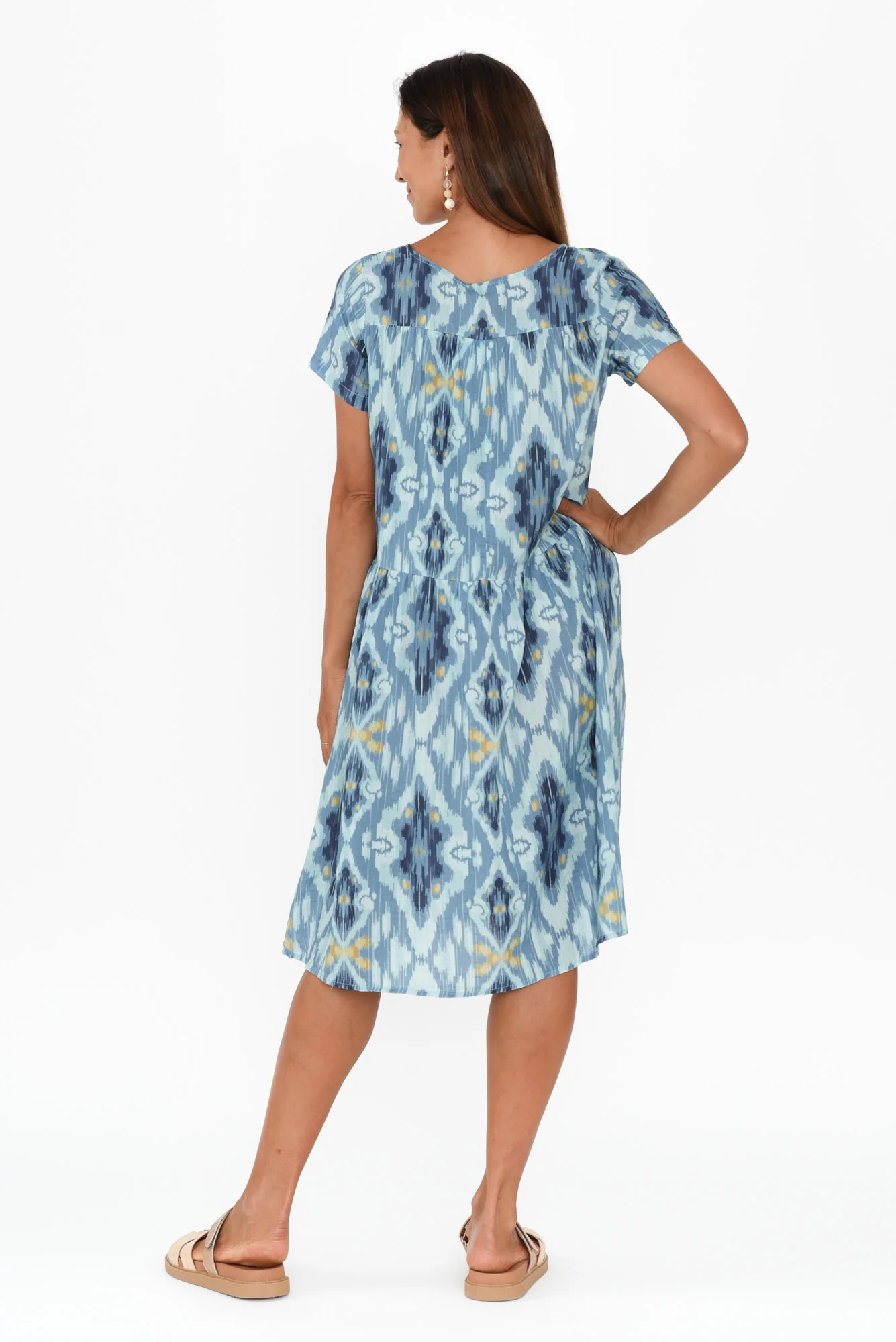 Hanoi Blue Motif Cotton Blend Dress