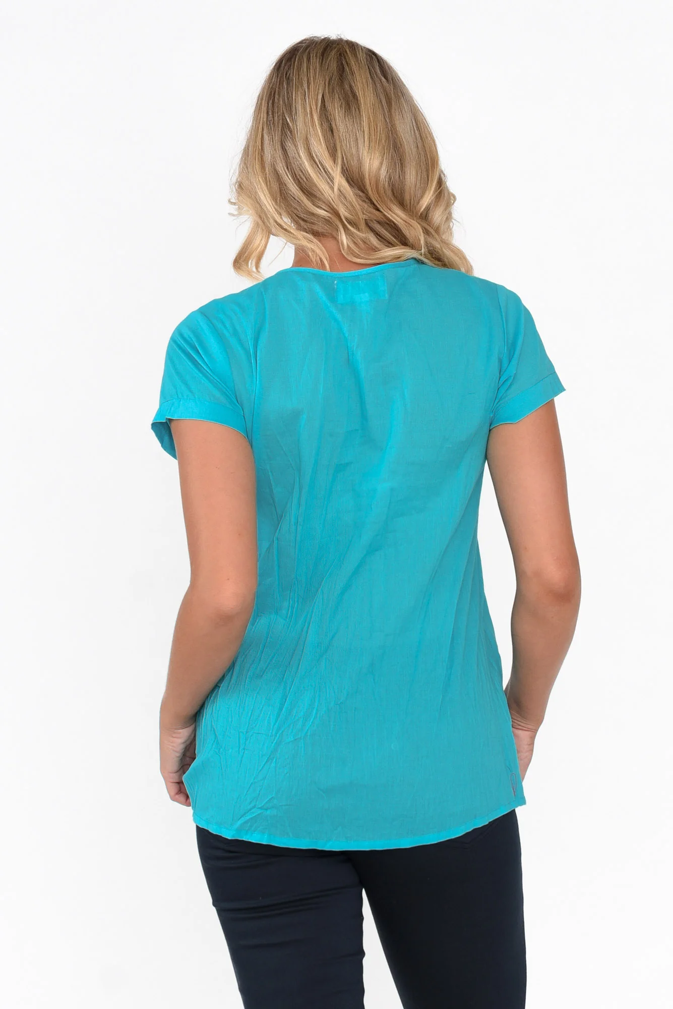 Fia Sky Blue Crinkle Cotton Top