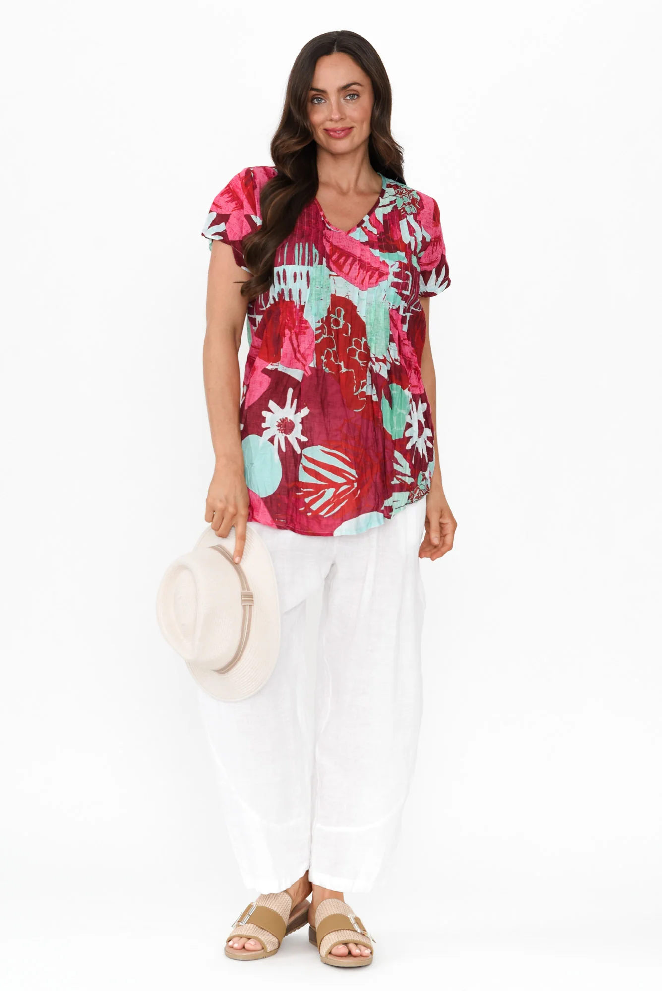 Fia Fuchsia Garden Crinkle Cotton Top