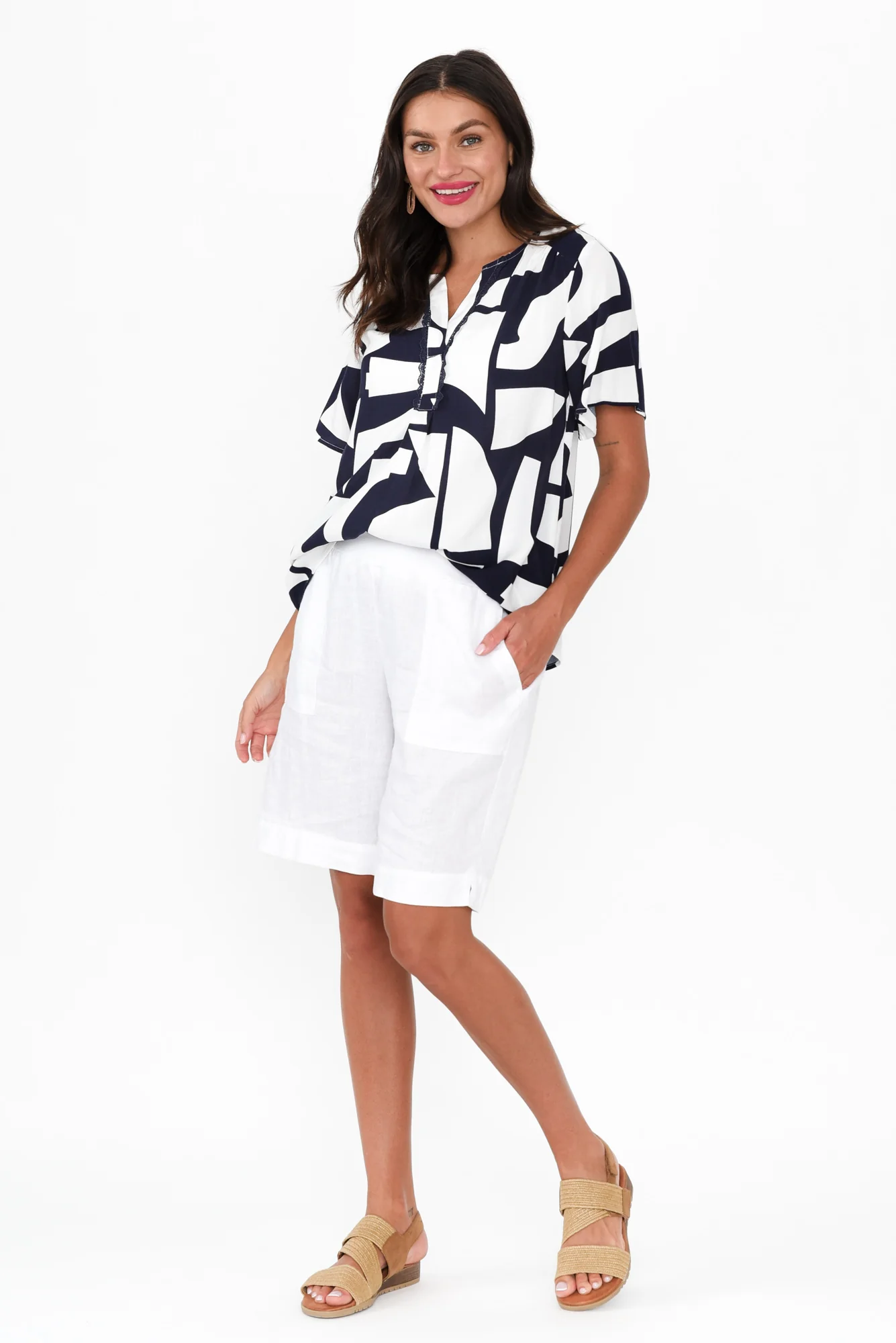 Adrina Navy Abstract Top