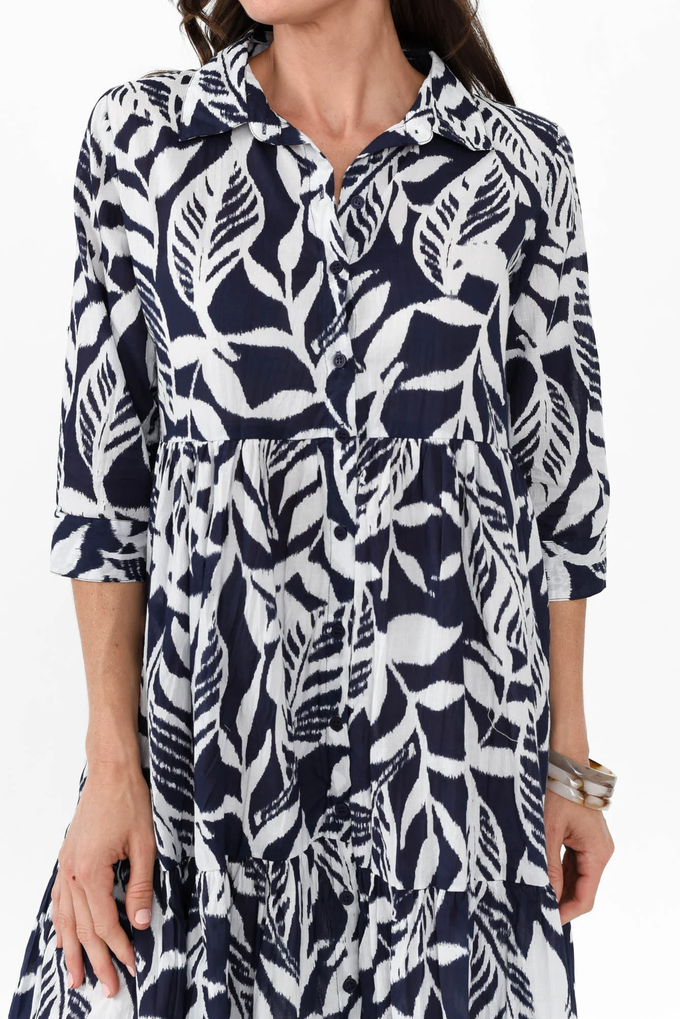 Meyer Navy Floral Cotton Collared Dress