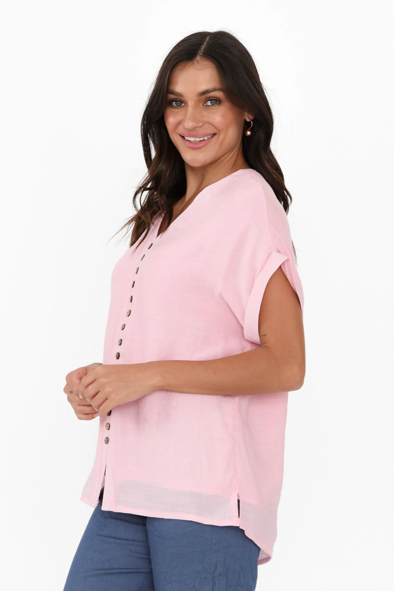 Miray Light Pink Button Top