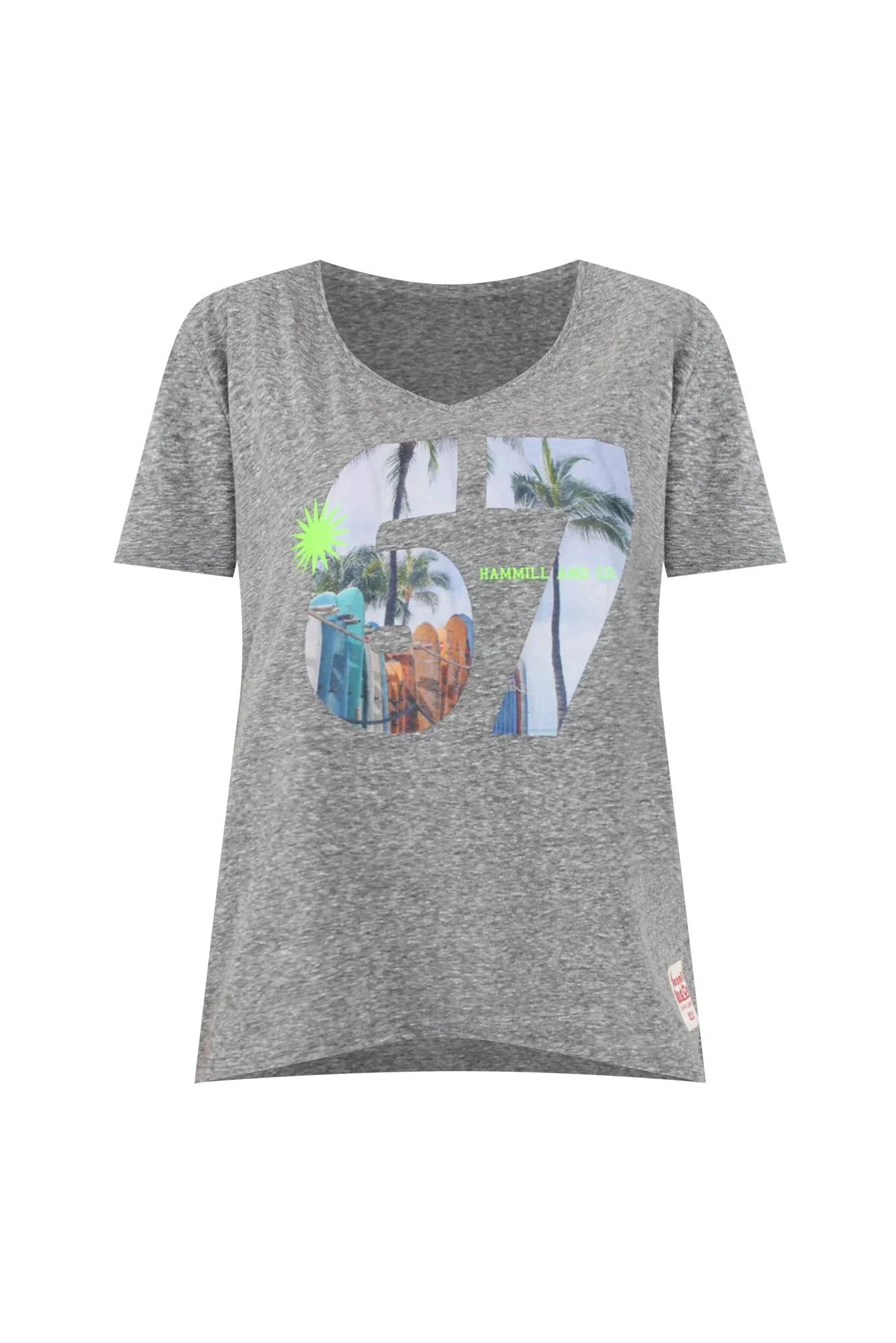 Anisha Grey Palm Cotton Blend Tee