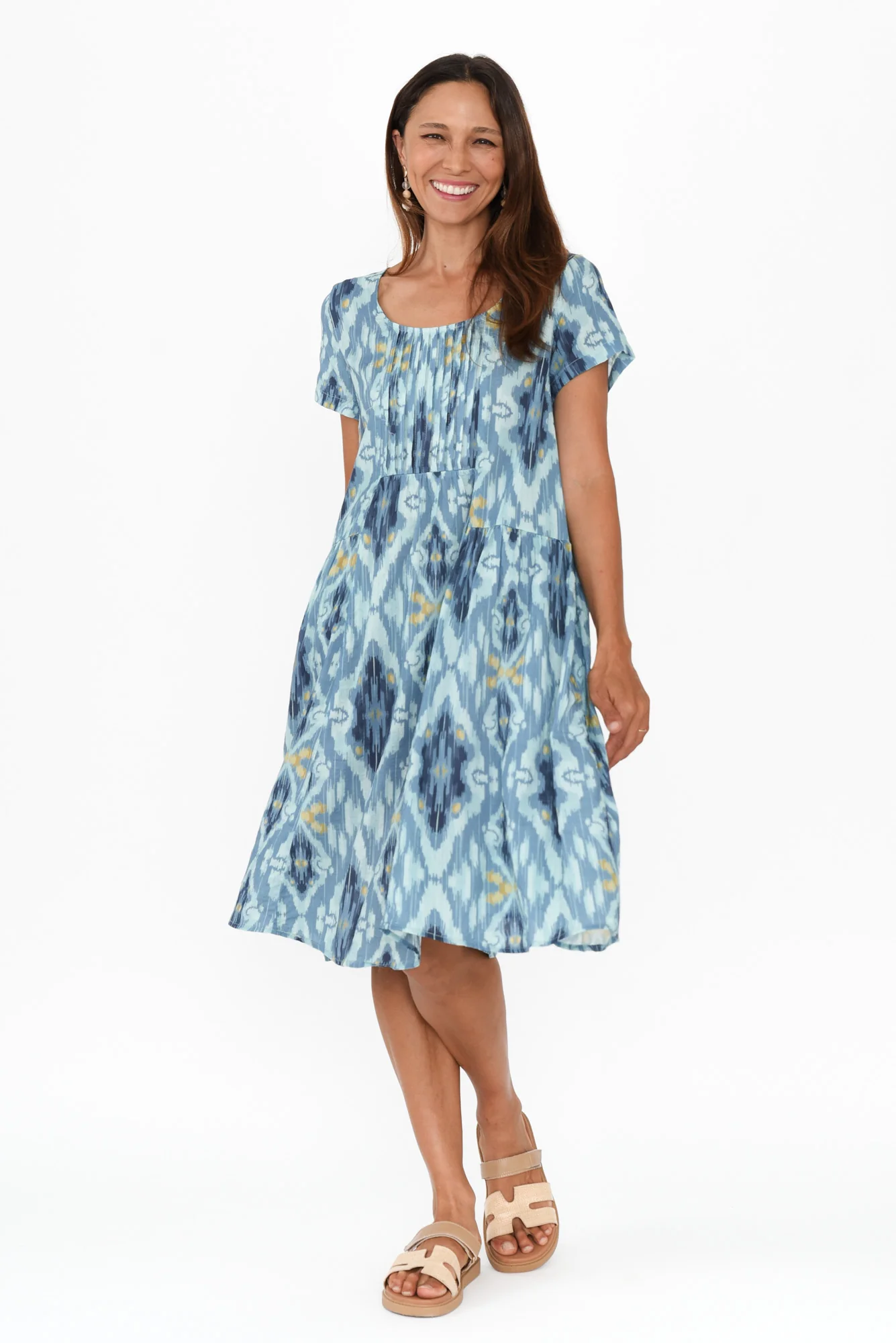 Hanoi Blue Motif Cotton Blend Dress