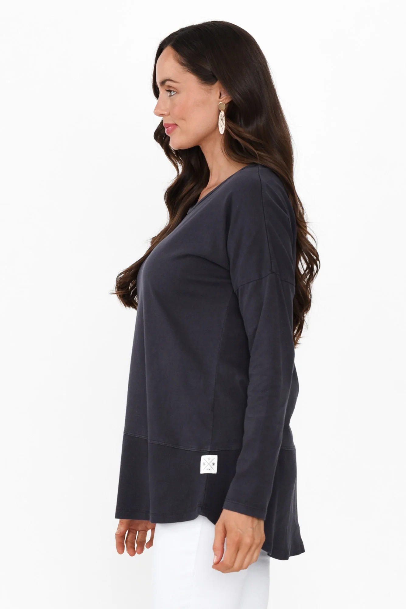 Fundamental Navy Cotton Rib Sleeved Top