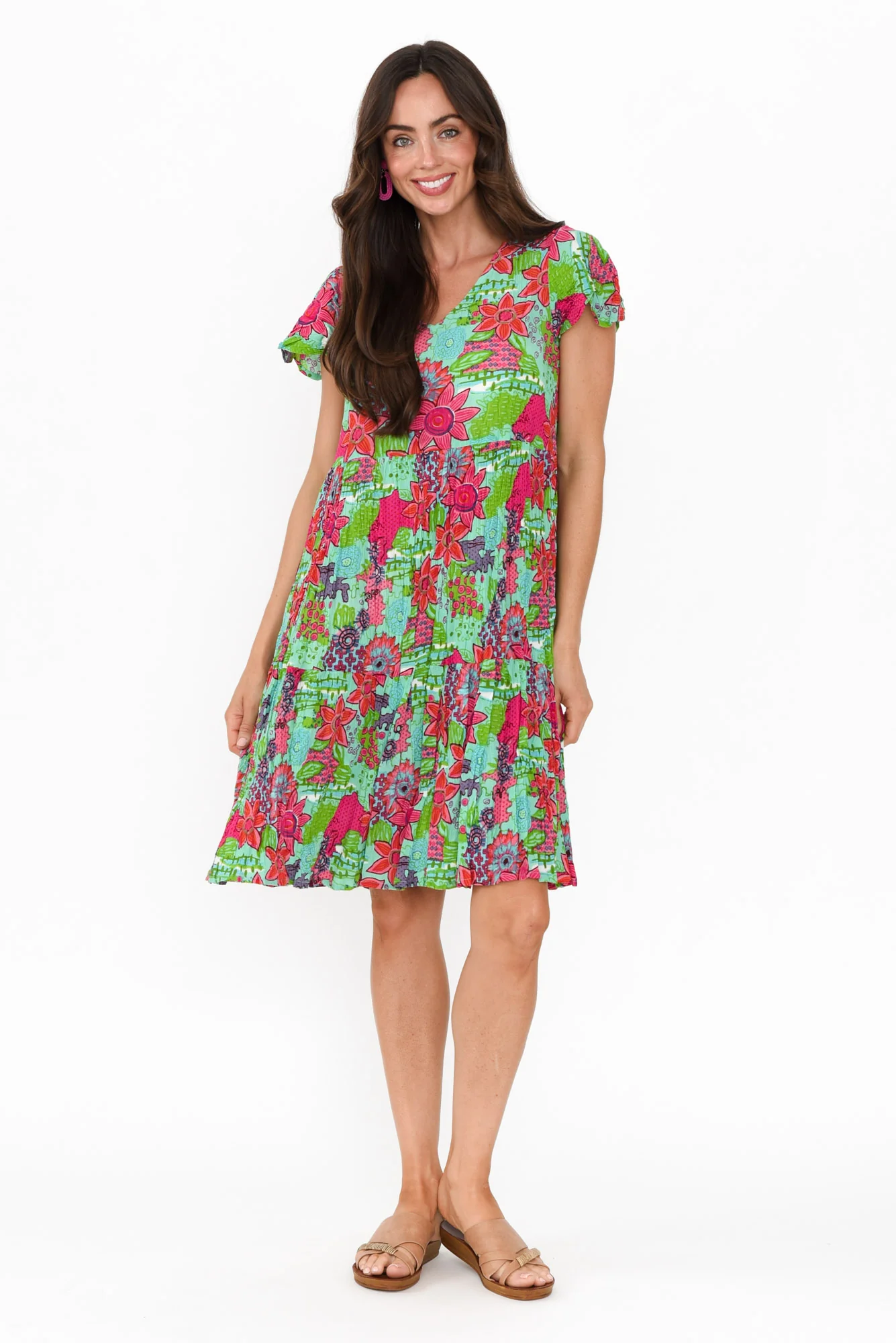 Azalea Green Floral Crinkle Dress