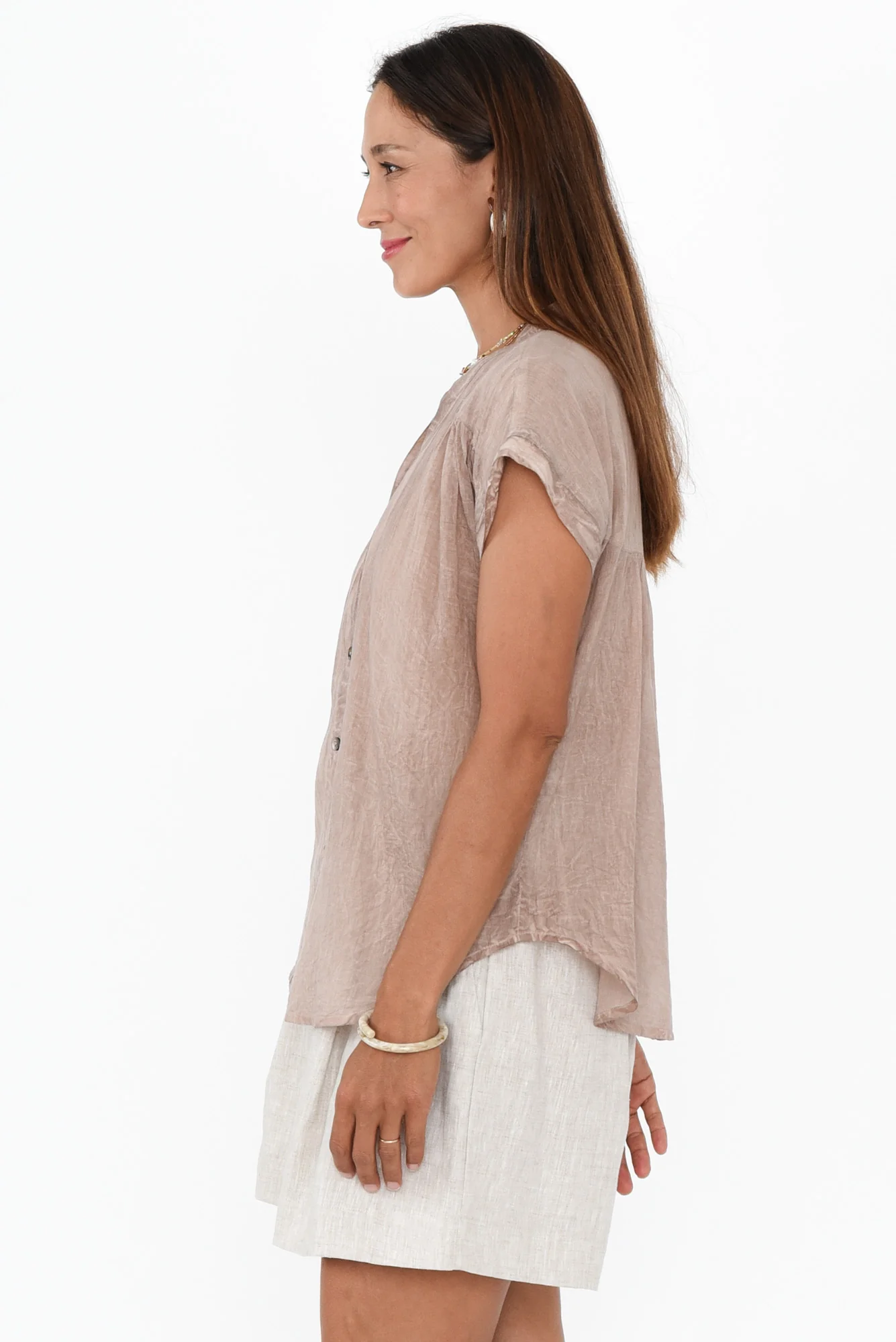 Nevada Taupe Cotton Button Top