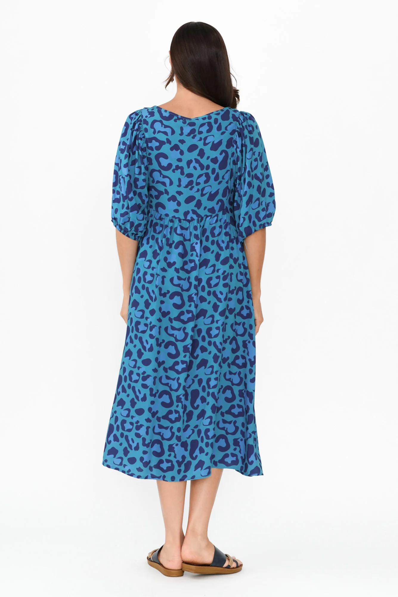 Kacey Blue Leopard Button Dress