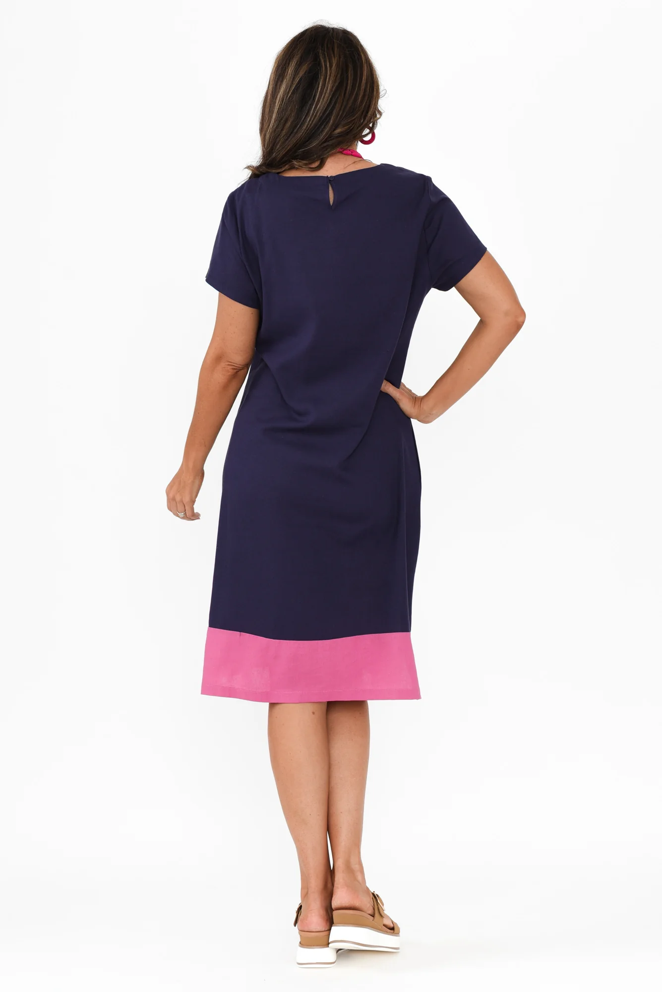 Elwood Navy Splice Linen Blend Dress