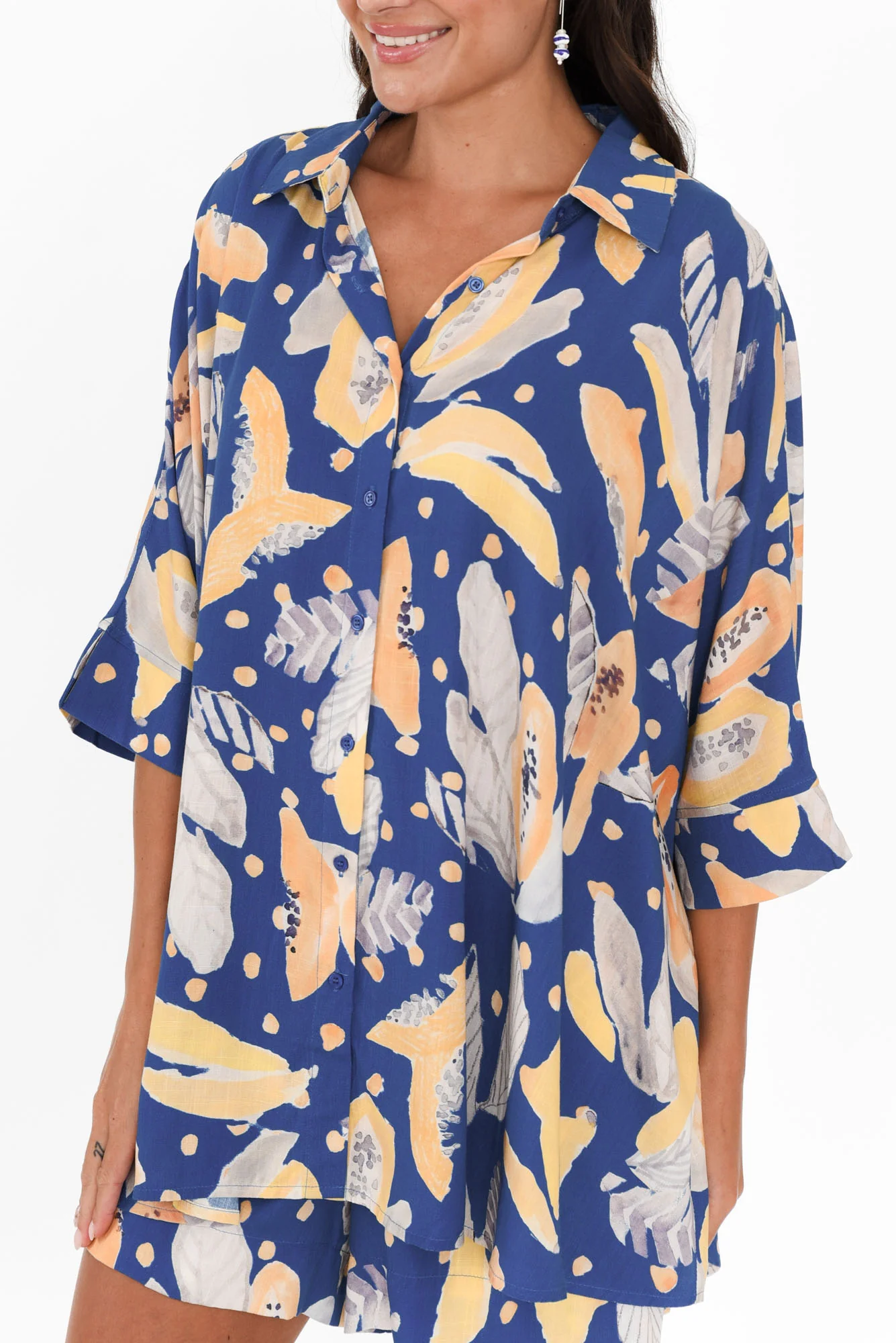 Calisa Blue Fruity Collared Shirt