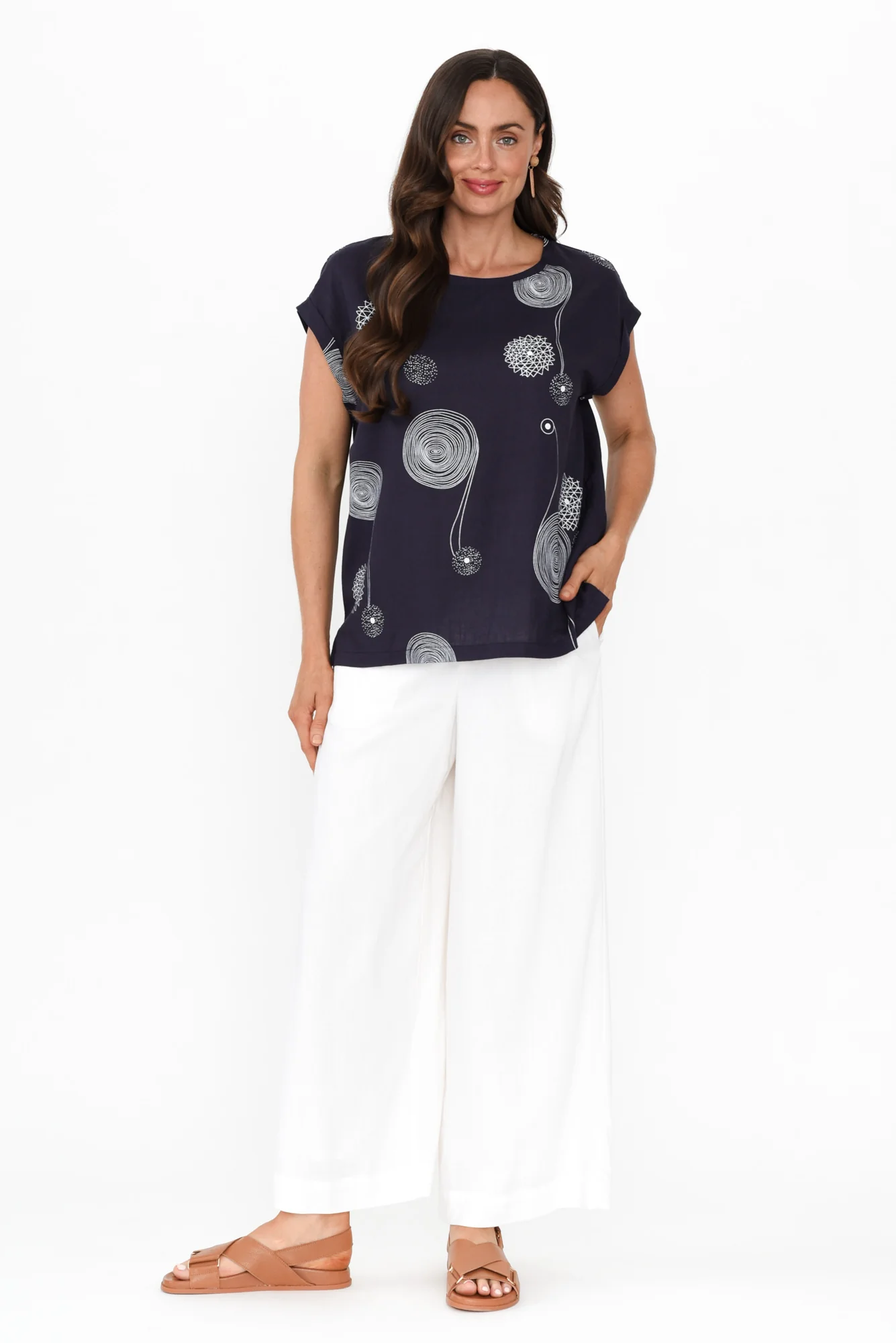 Alta Navy Swirl Linen Cotton Top