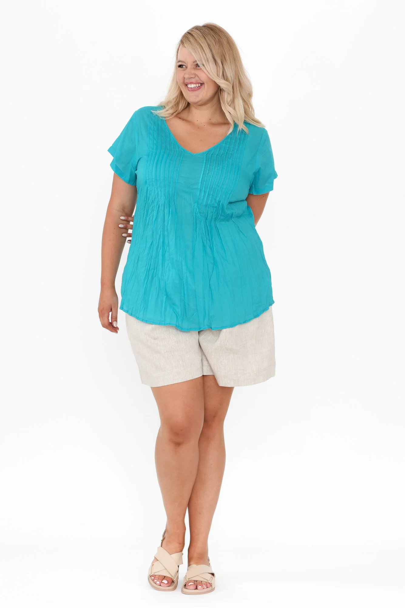 Fia Sky Blue Crinkle Cotton Top
