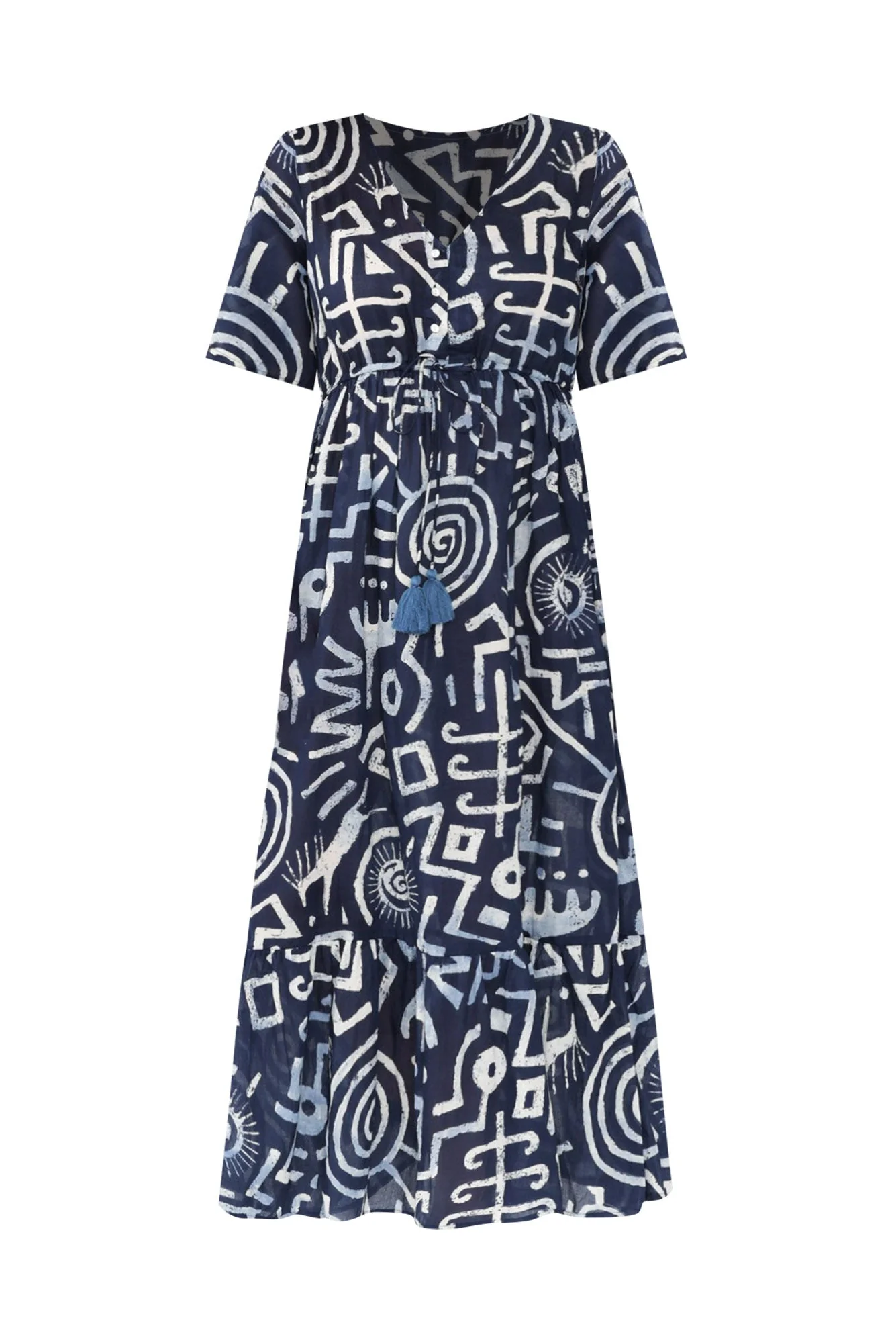 Bella Blue Geo Cotton Tier Dress