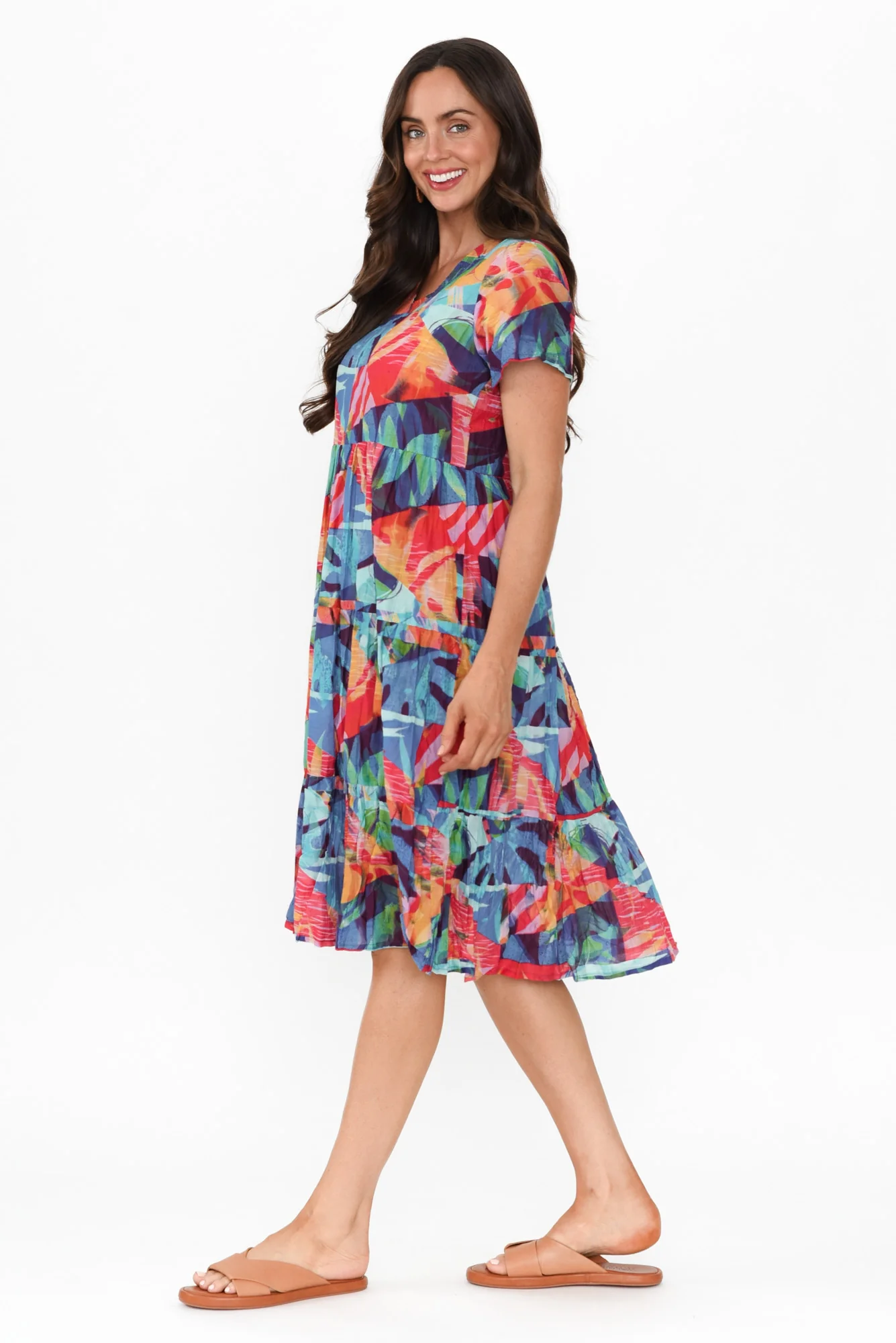 Lania Turquoise Garden Crinkle Cotton Dress