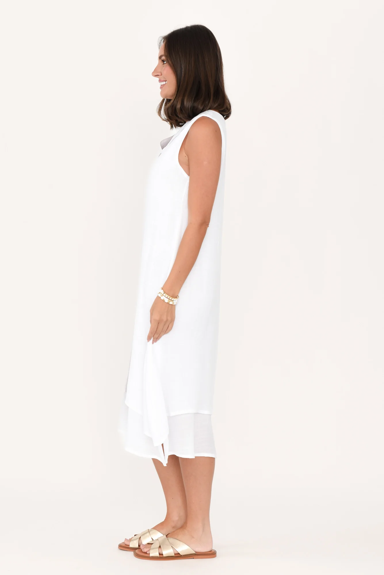 Gutha White Cotton Blend Layer Dress