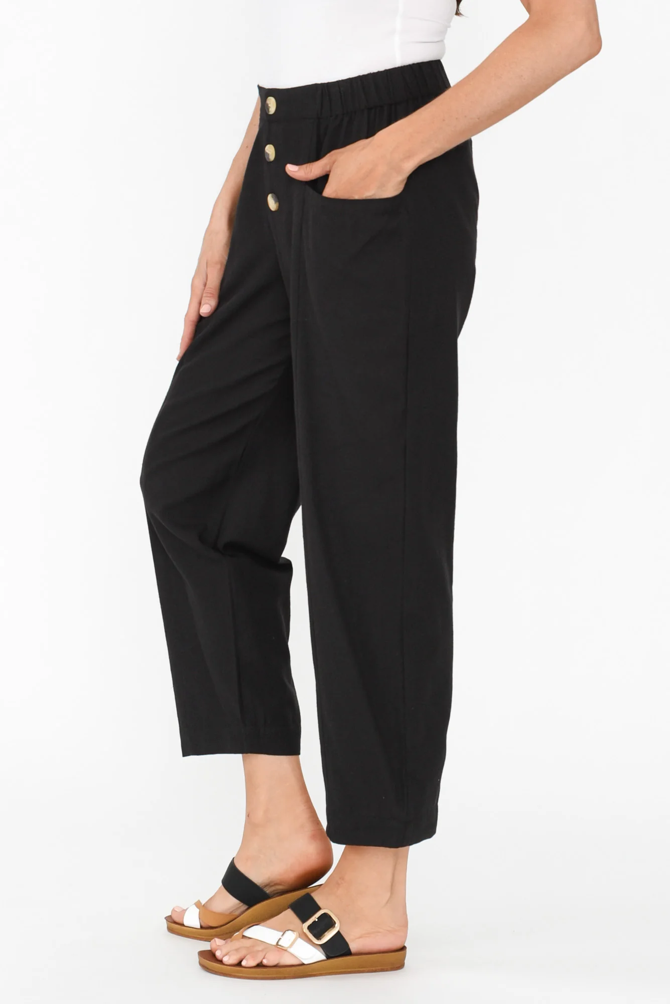 Akemi Black Cotton Blend Pocket Pants
