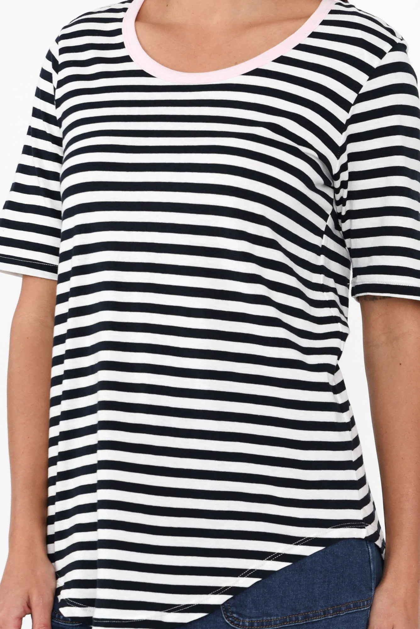 Ariana Navy Contrast Cotton Tee