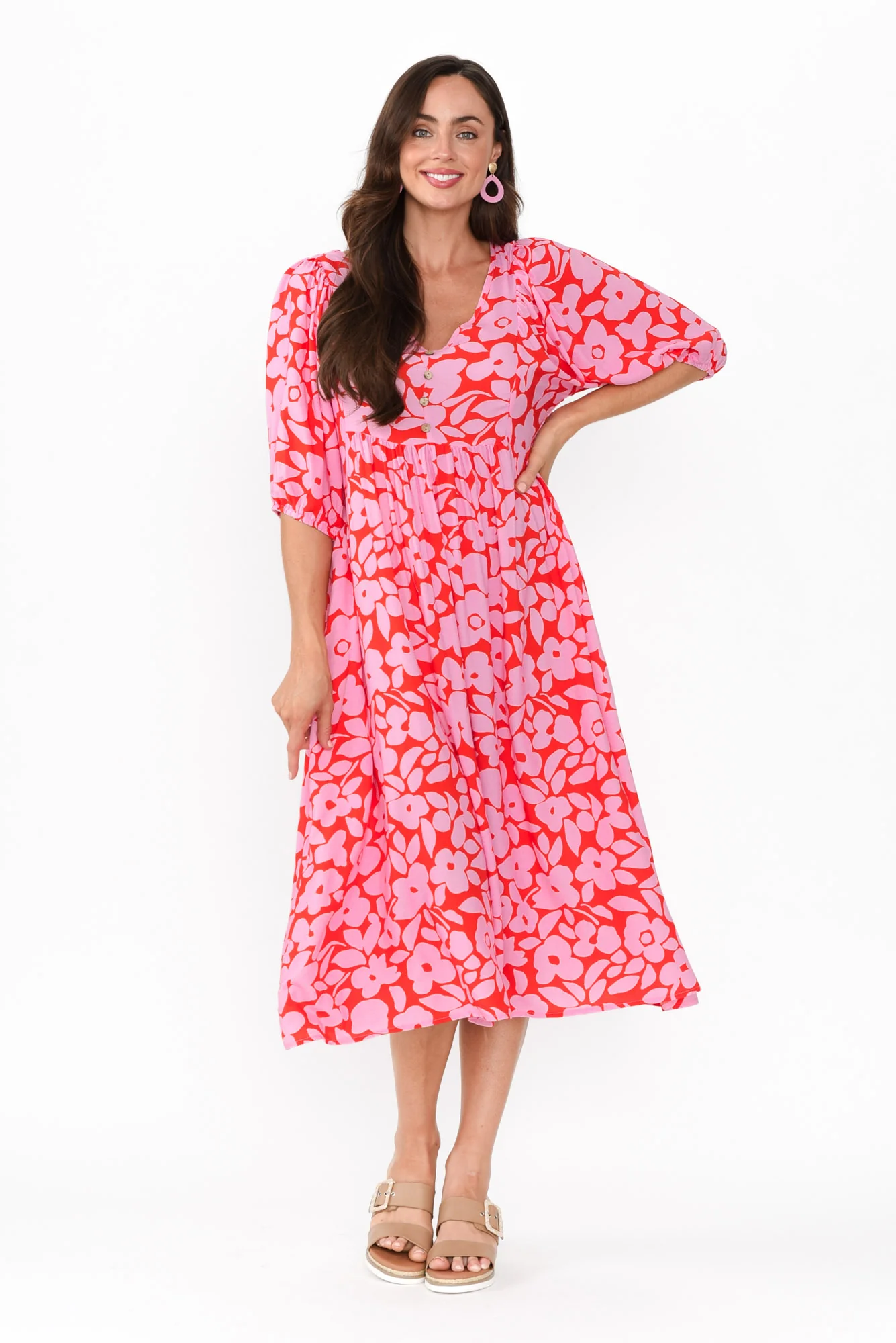 Kacey Pink Floral Button Dress