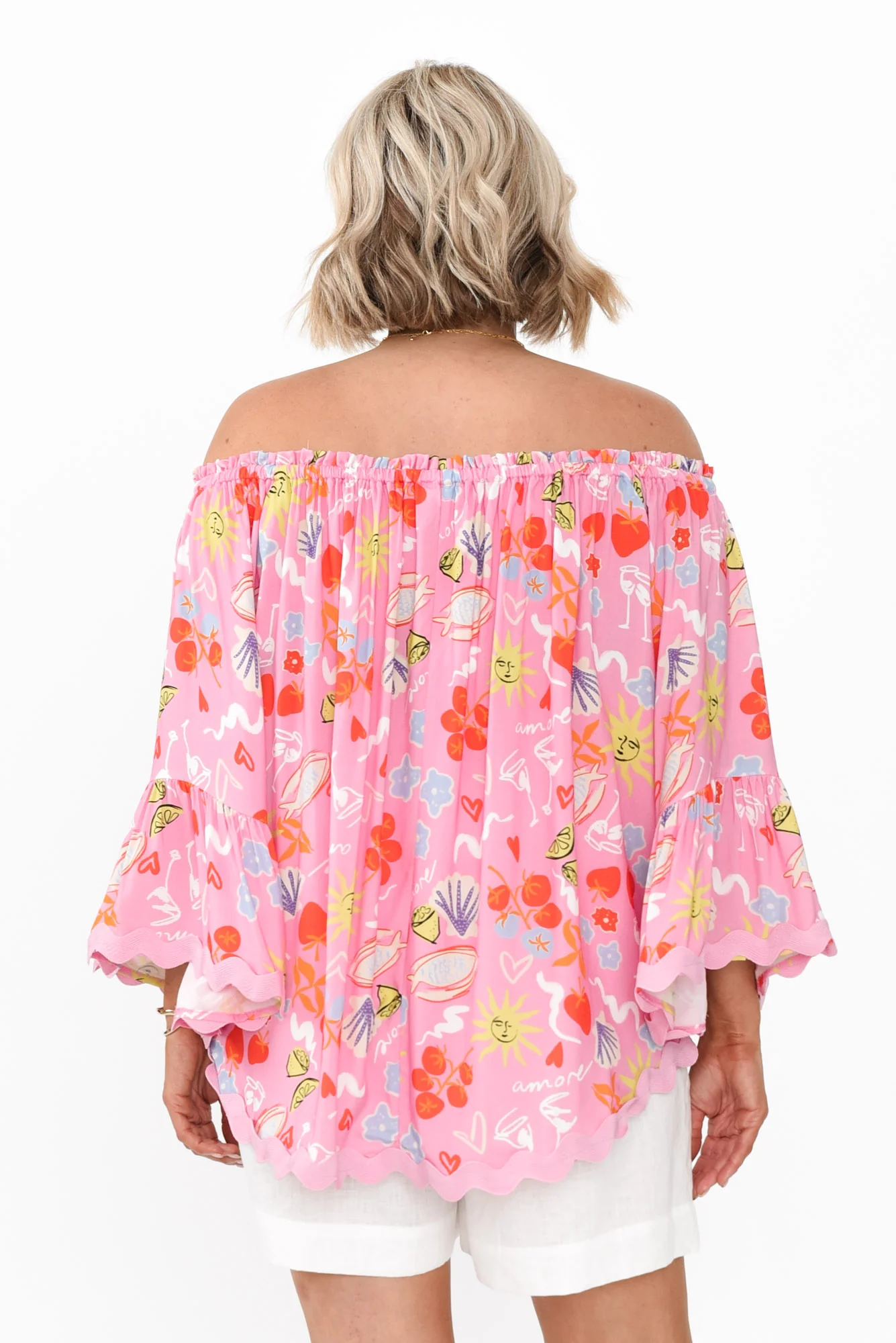 Bianco Pink Abstract Trim Top