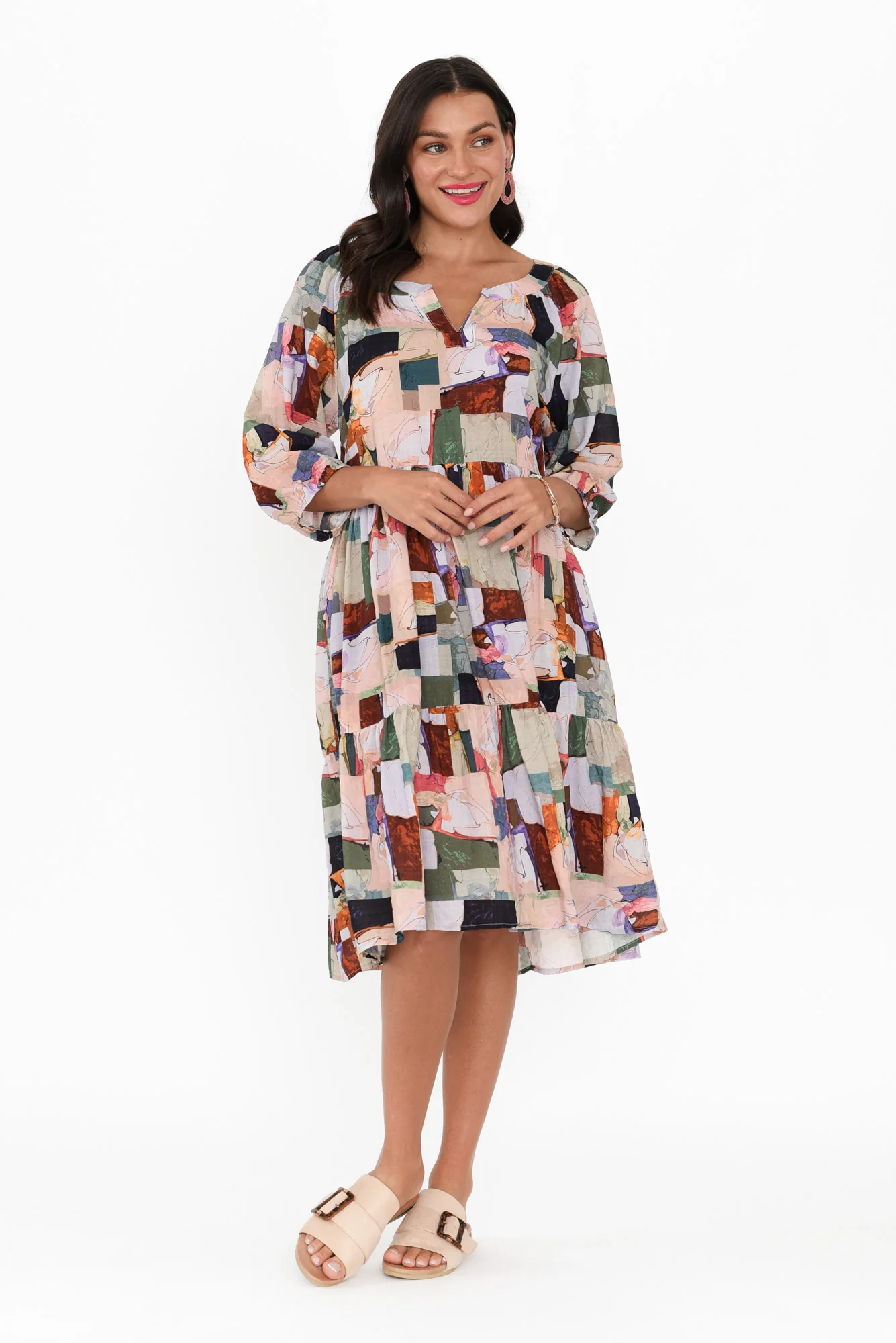 Irene Green Abstract Cotton Blend Dress