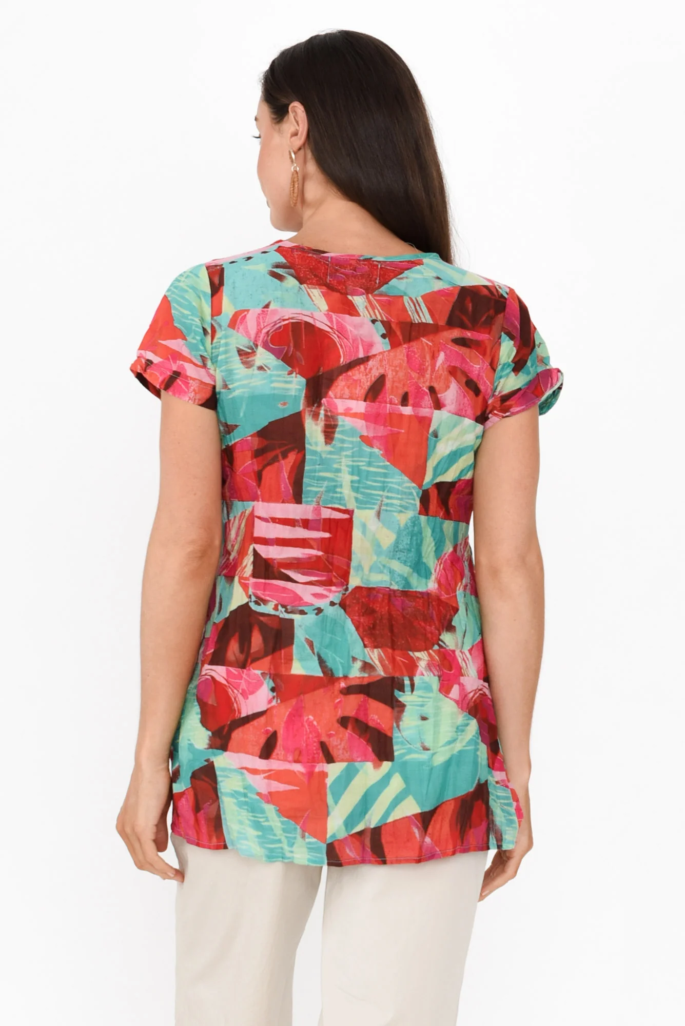 Fia Aqua Leaf Crinkle Cotton Top