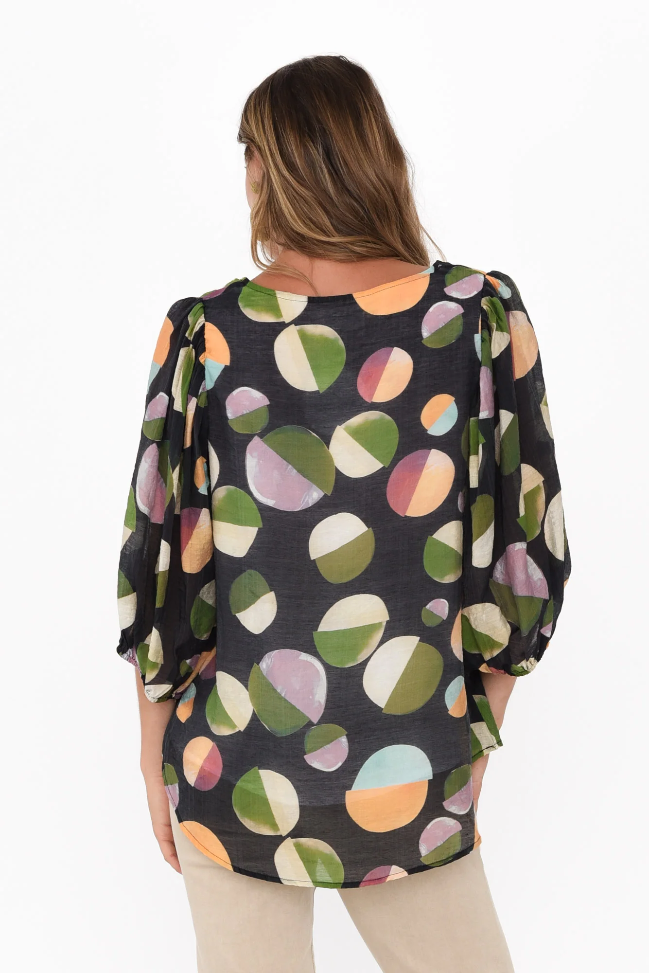 Misma Navy Spot V Neck Top