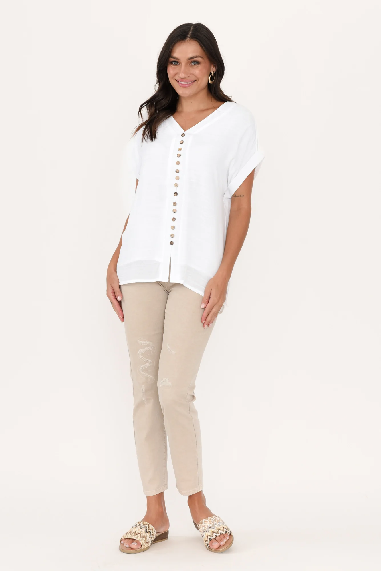 Miray White Button Top