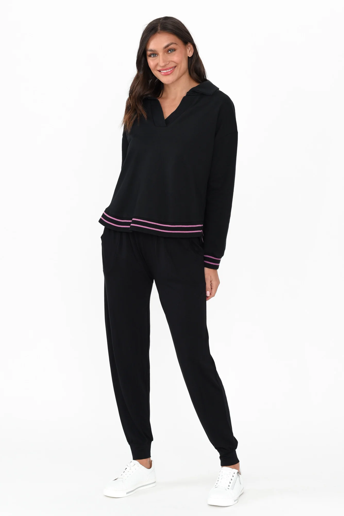 Katra Black Trim Cotton Blend Top