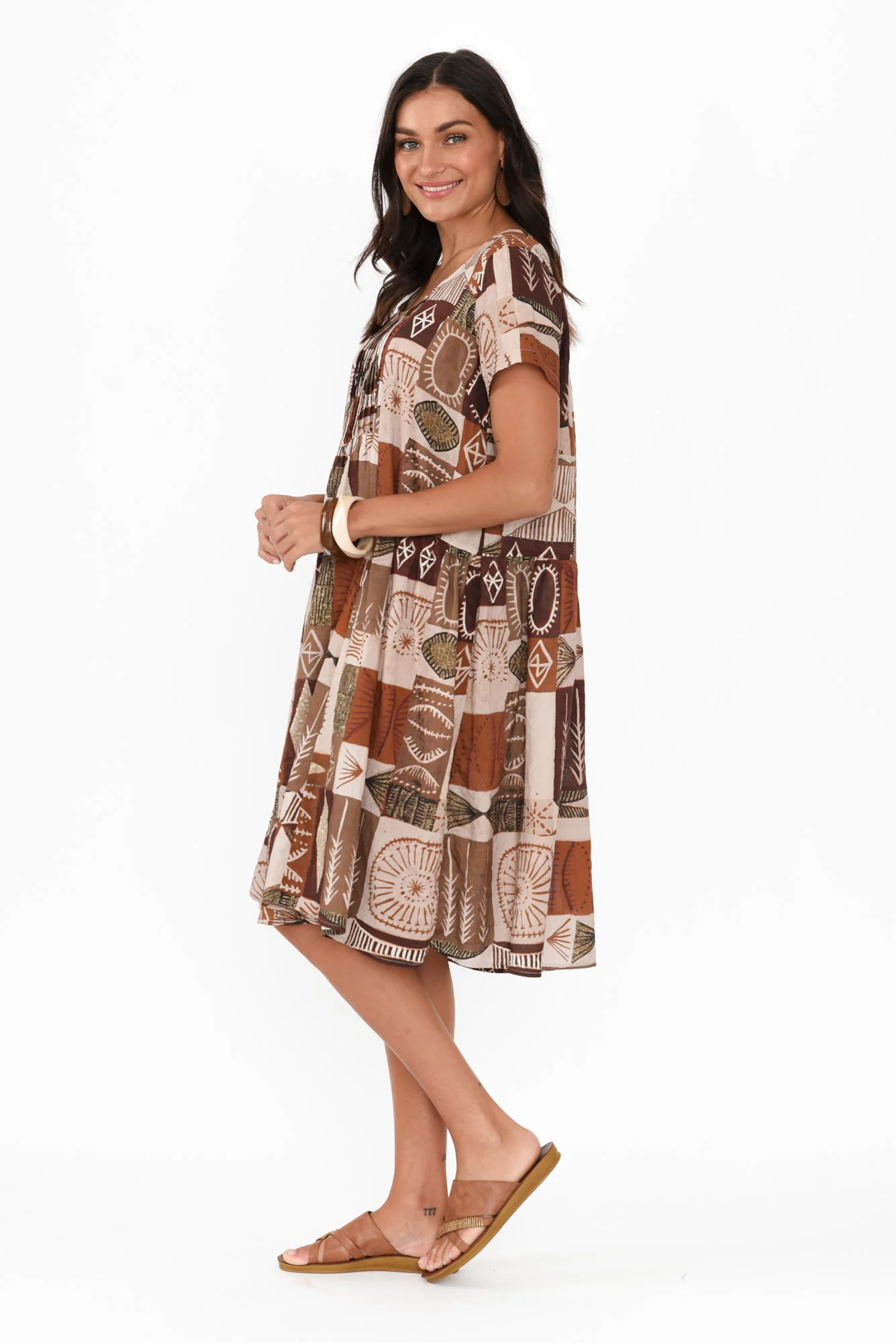 Hanoi Mocha Mosaic Cotton Blend Dress