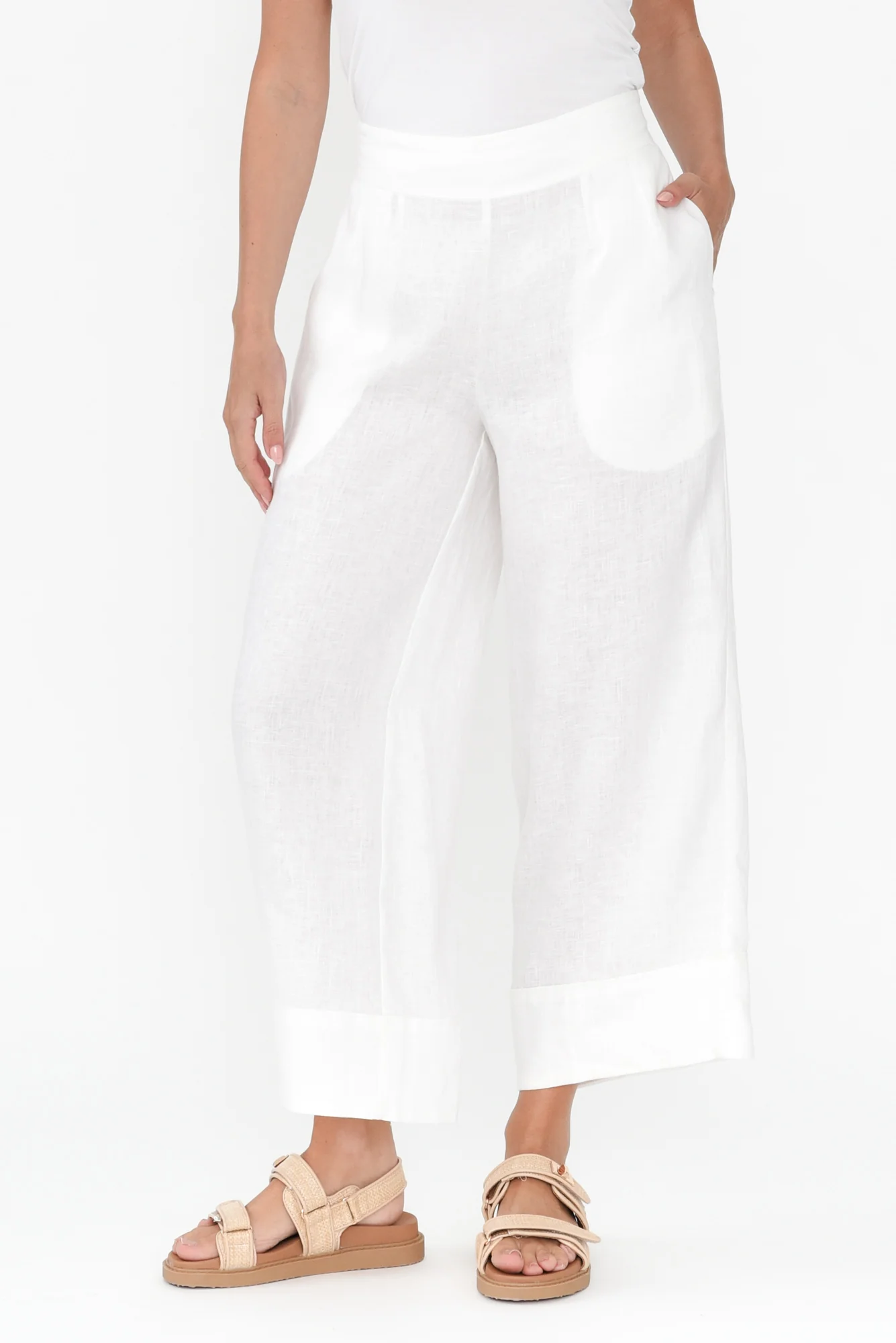 Elgon White Linen Wide Leg Pants