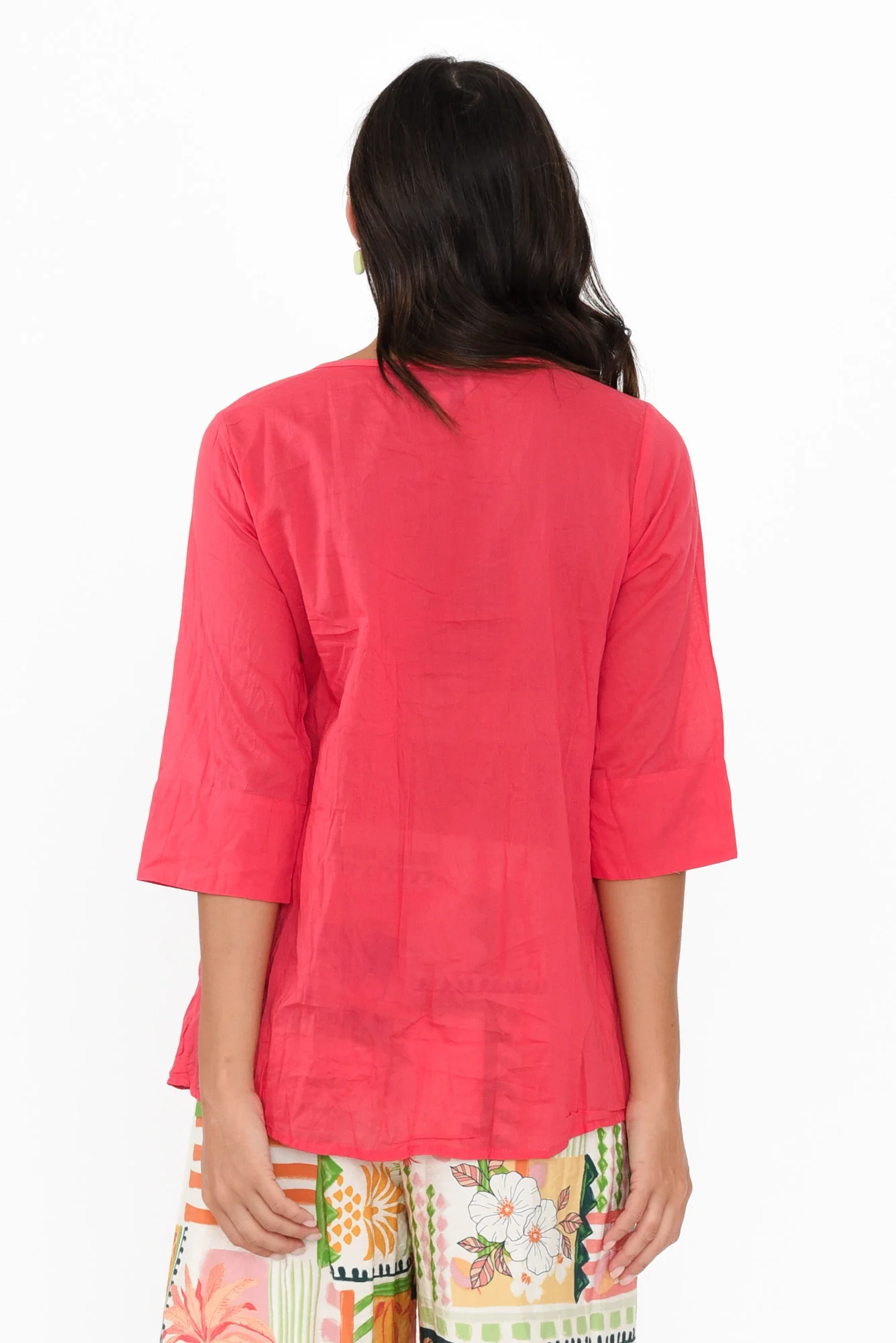 Fia Cherry Sleeved Crinkle Cotton Top