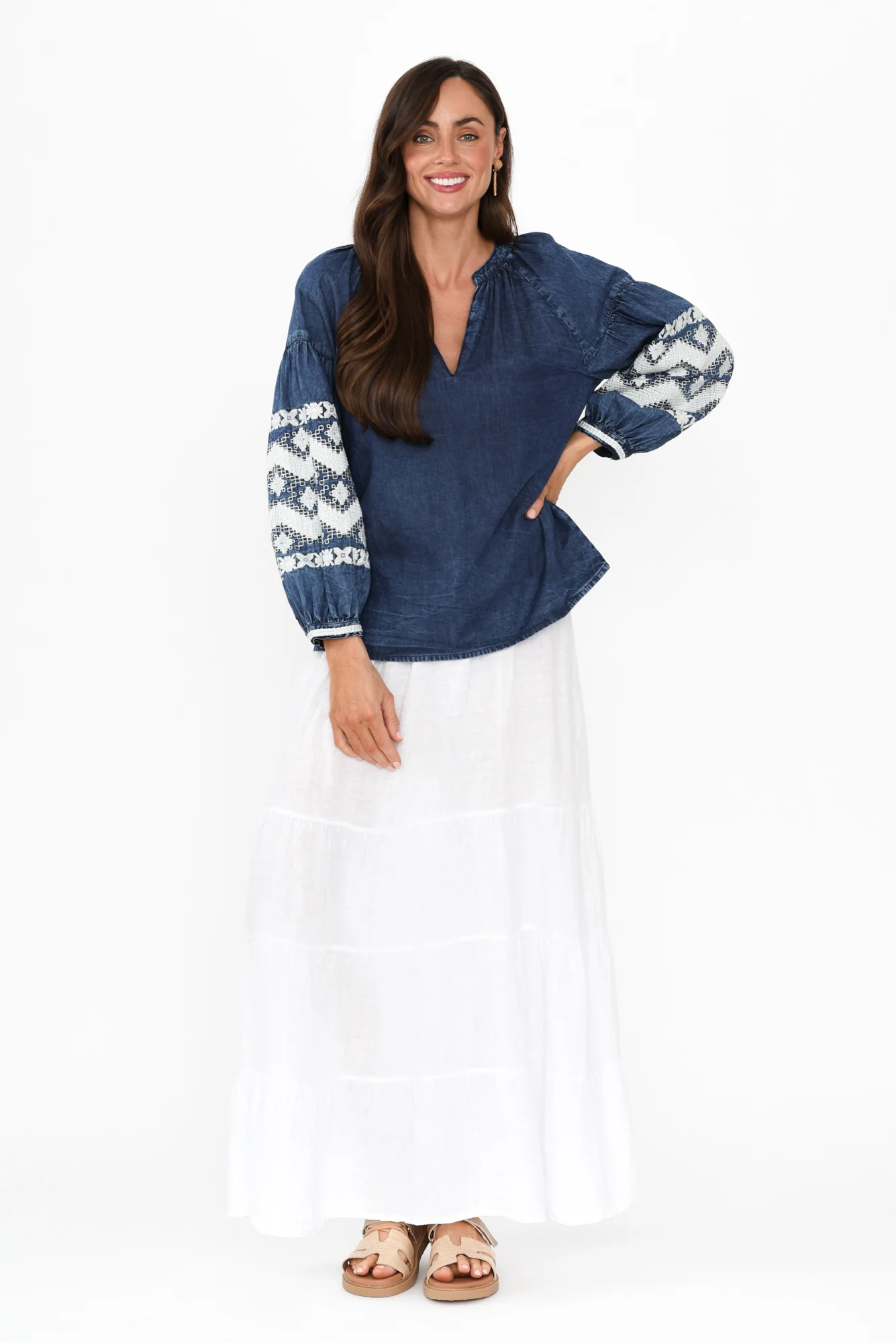 Elkana Blue Denim Embroidered Top