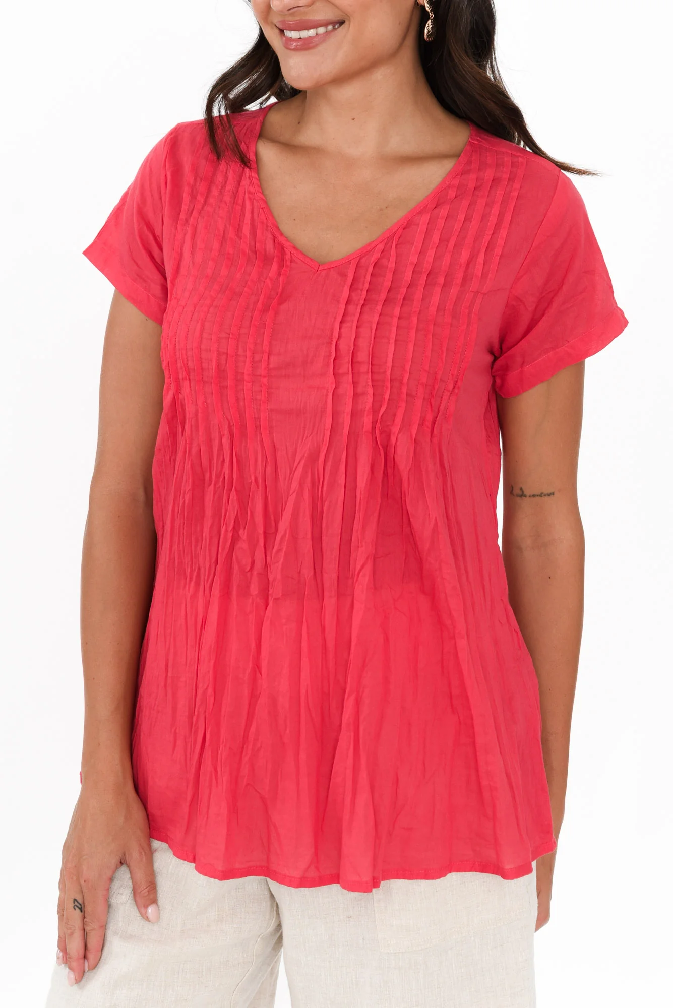 Fia Cherry Crinkle Cotton Top