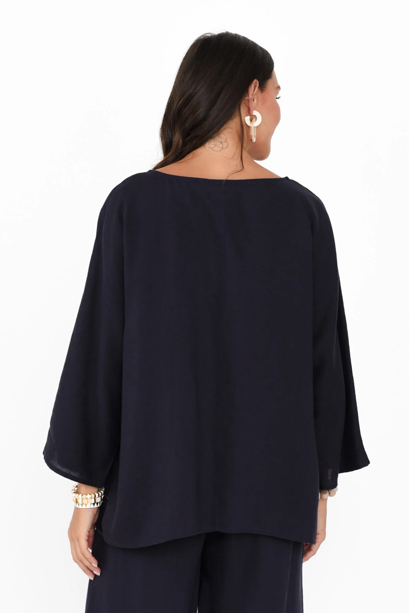Johanna Navy Linen Blend Top
