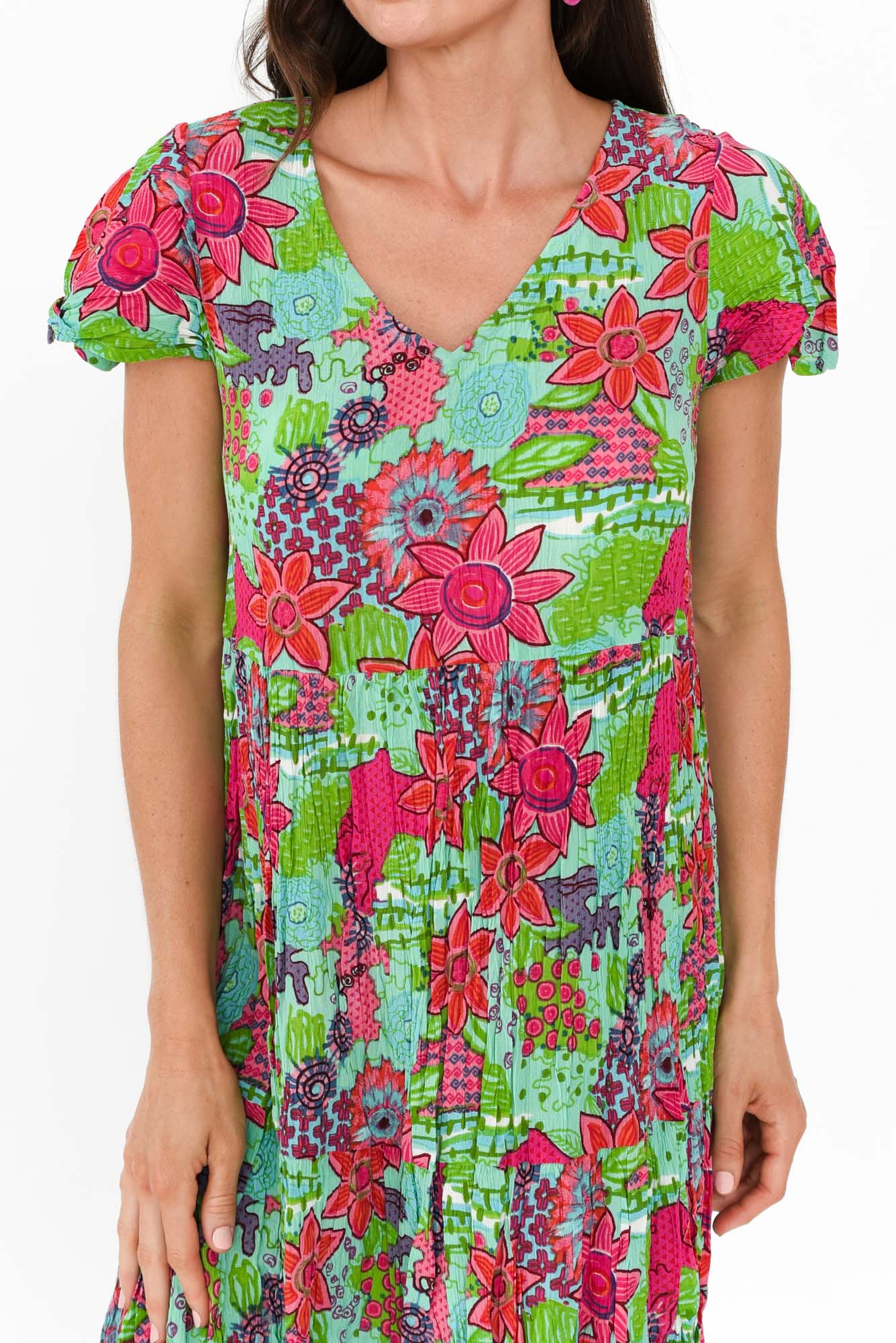 Azalea Green Floral Crinkle Dress