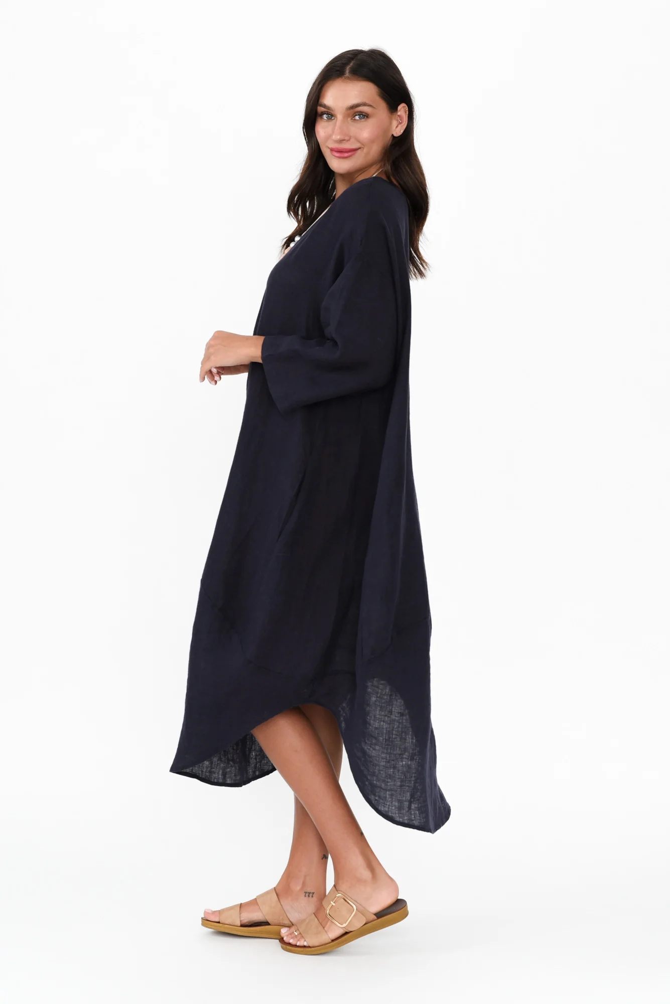 Kana Navy Linen Dress