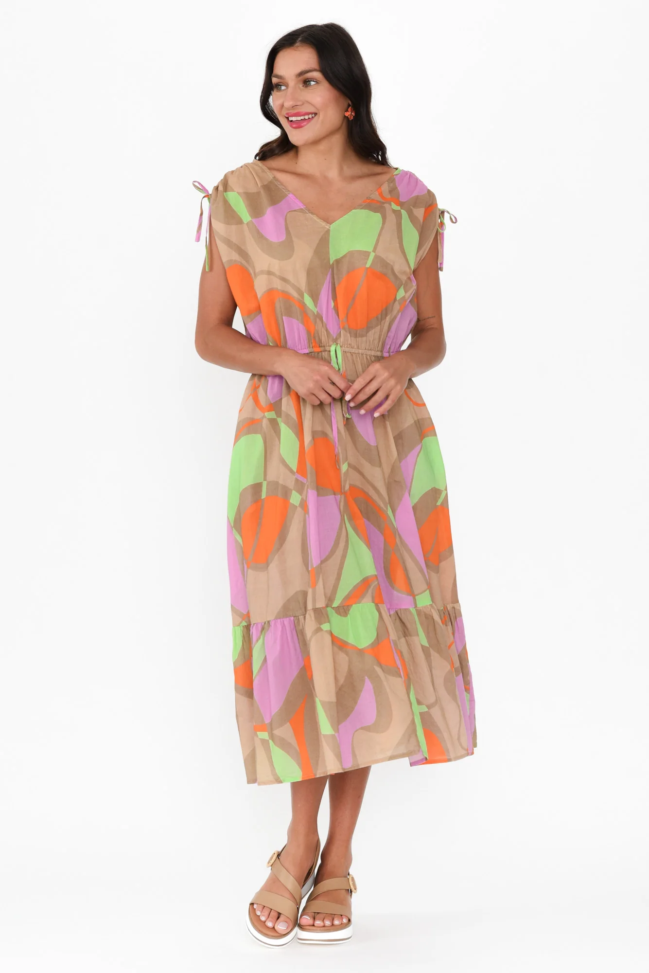 Grazia Purple Abstract Cotton Tie Dress