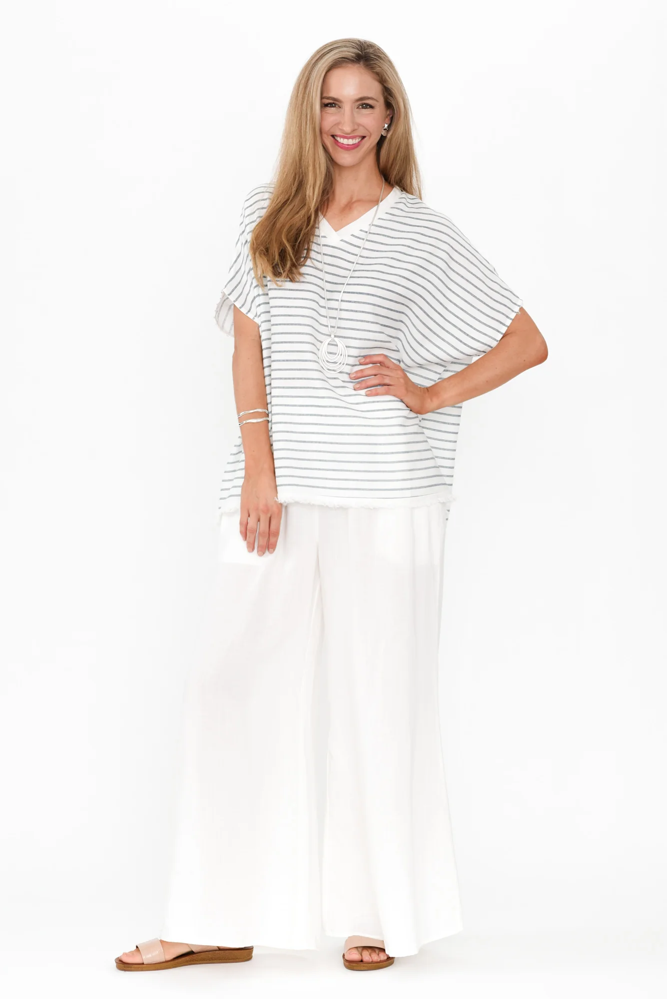 Hanley White Stripe Linen Blend Top