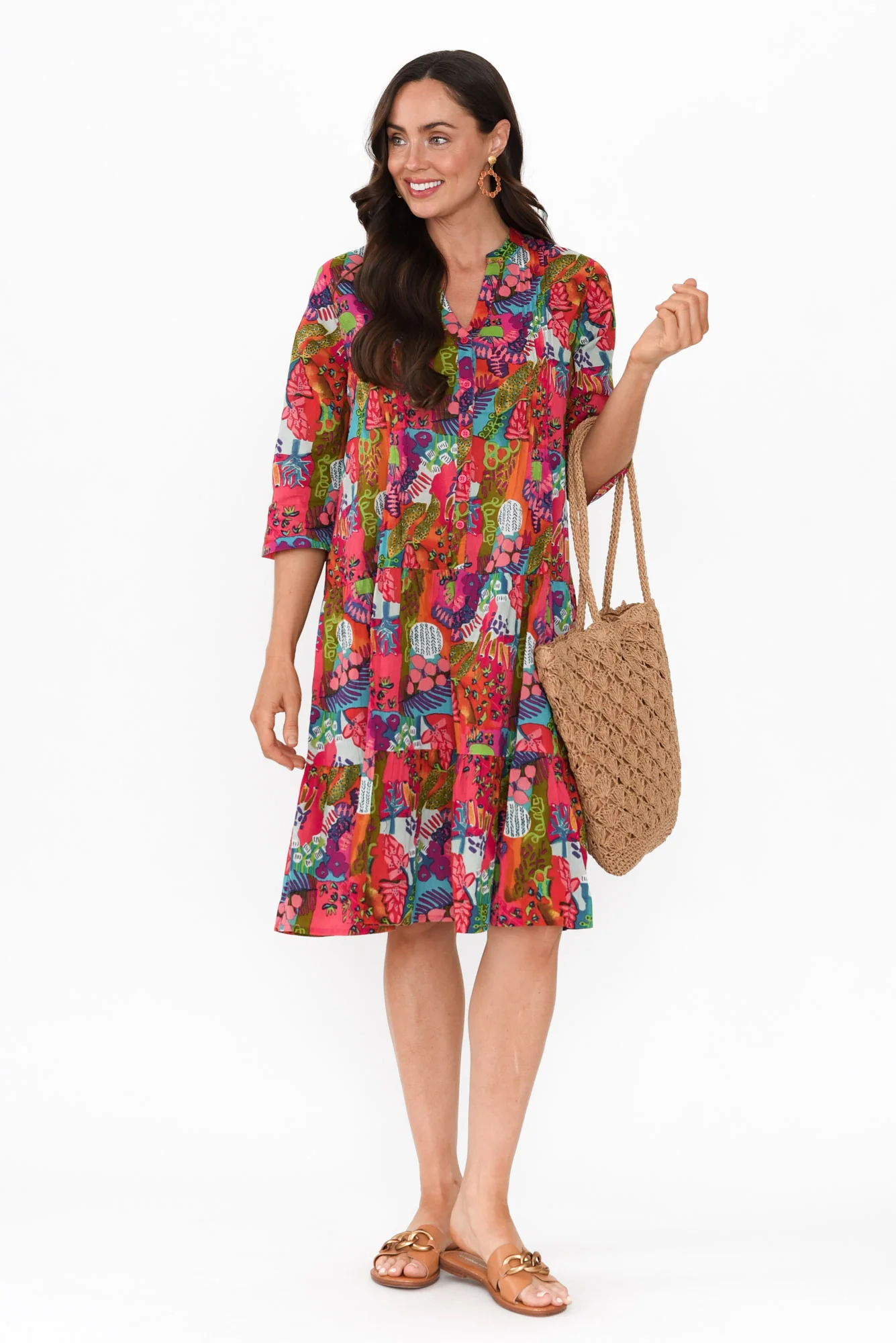 Larissa Purple Mosaic Cotton Pleated Dress