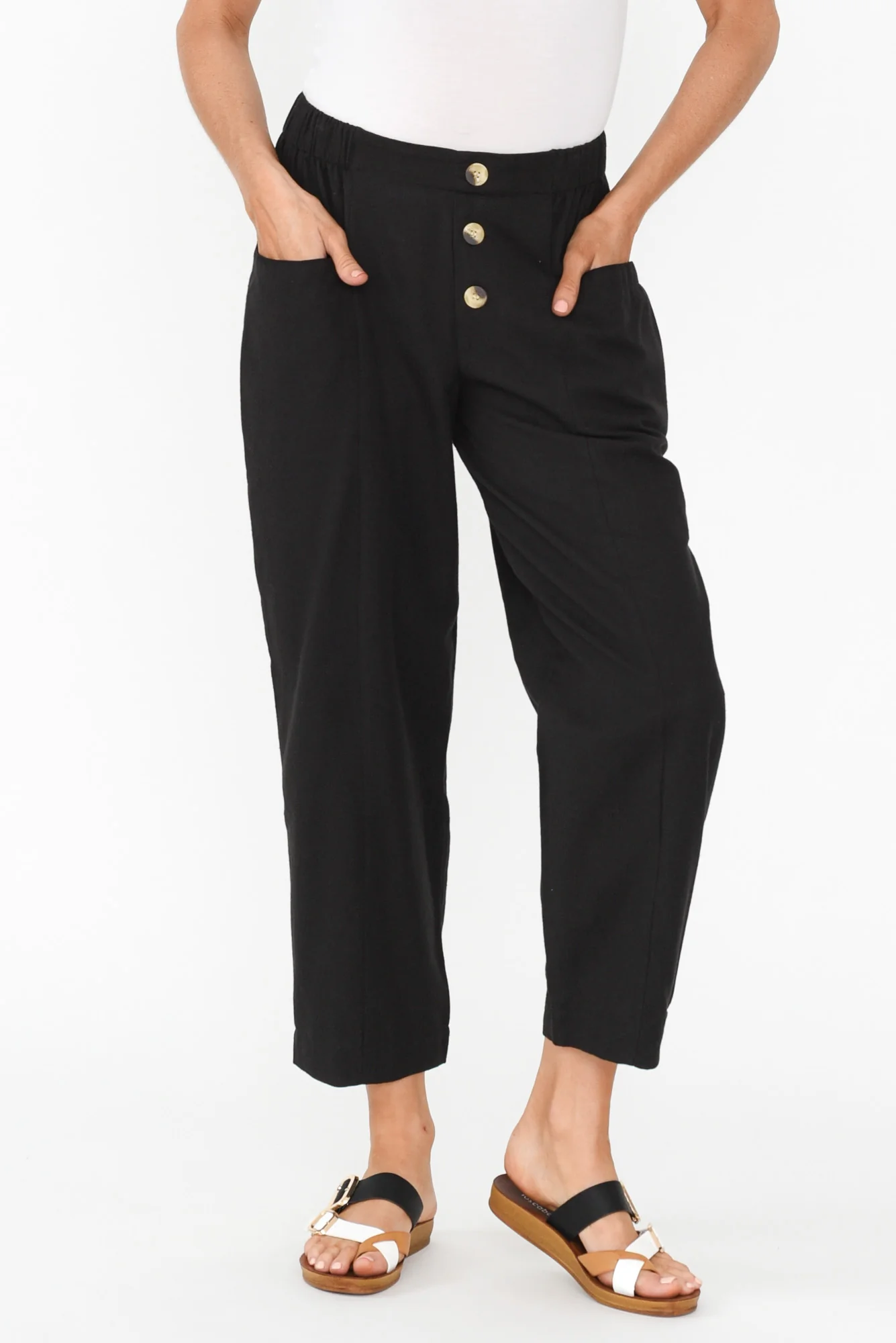 Akemi Black Cotton Blend Pocket Pants