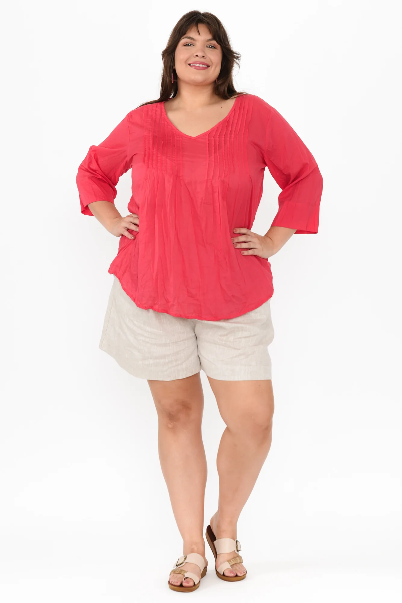 Fia Cherry Sleeved Crinkle Cotton Top