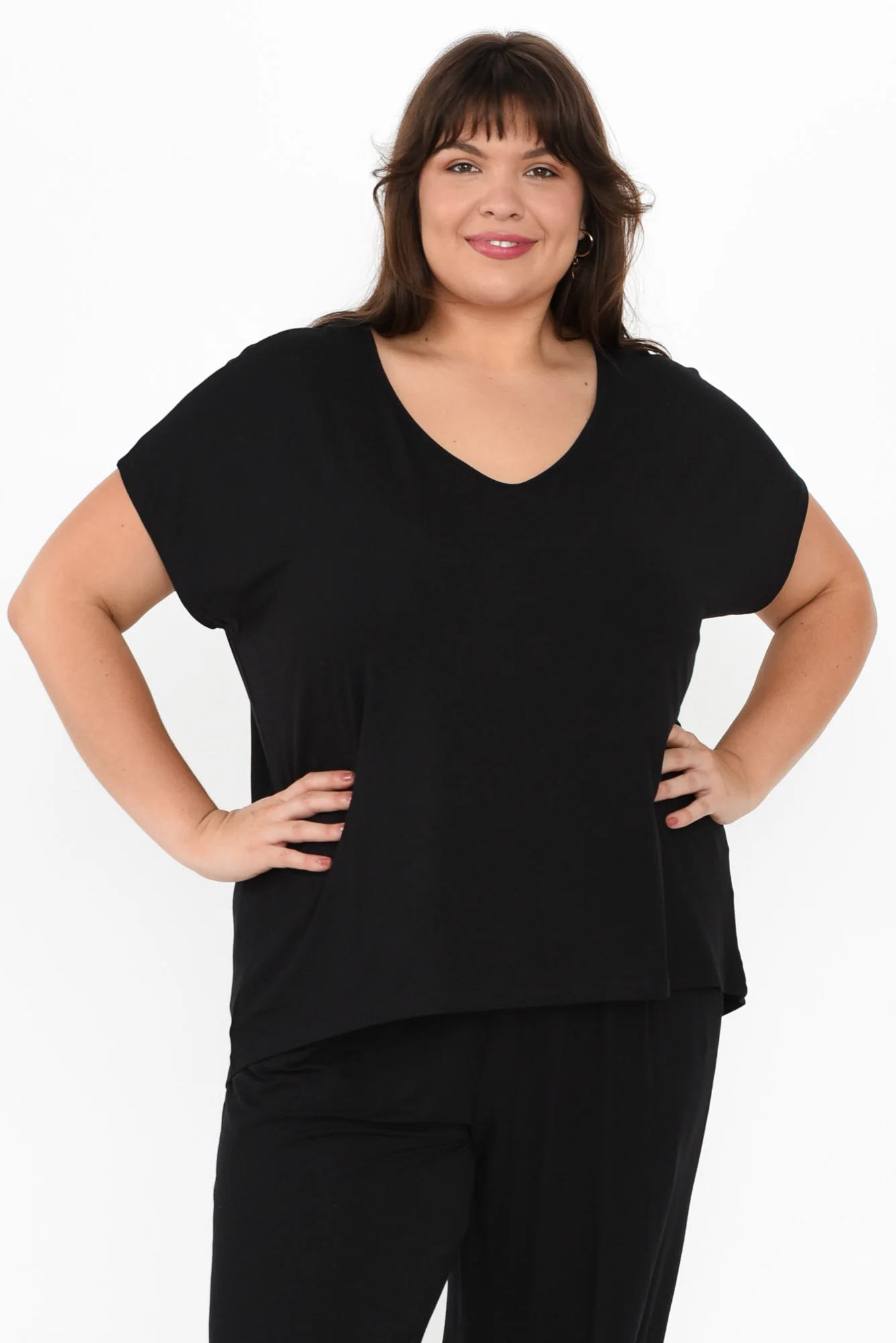 Jenner Black V Neck Tee