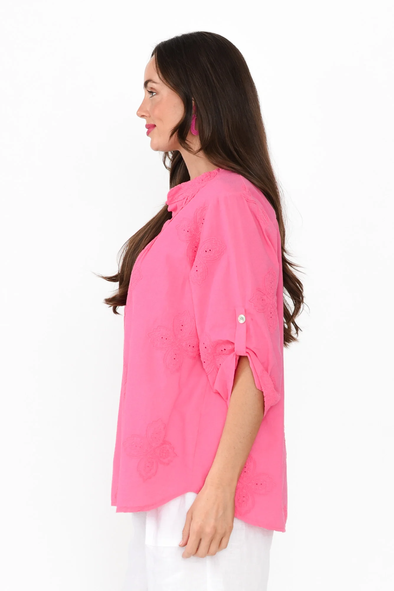 Marla Hot Pink Cotton Embroidered Top