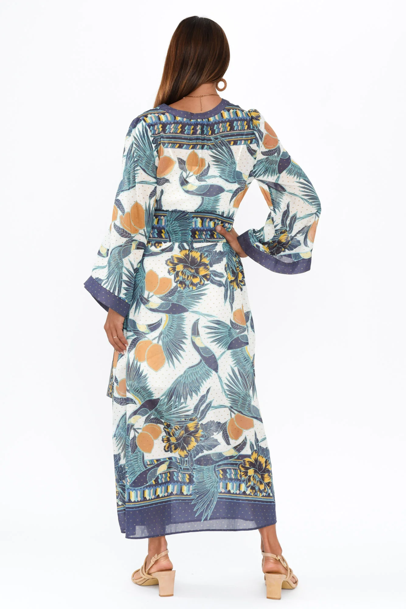 Kimona Blue Tropical Cotton Silk Dress