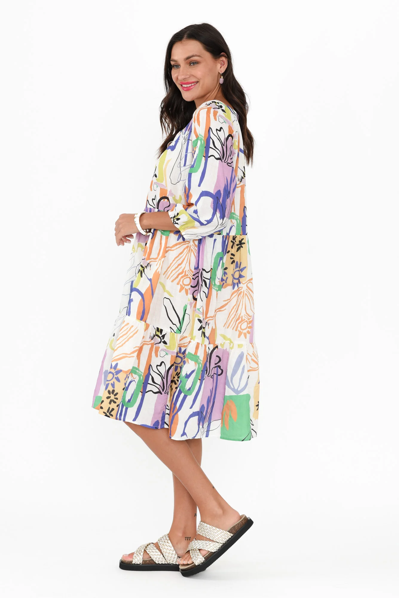 Irene White Garden Cotton Blend Dress