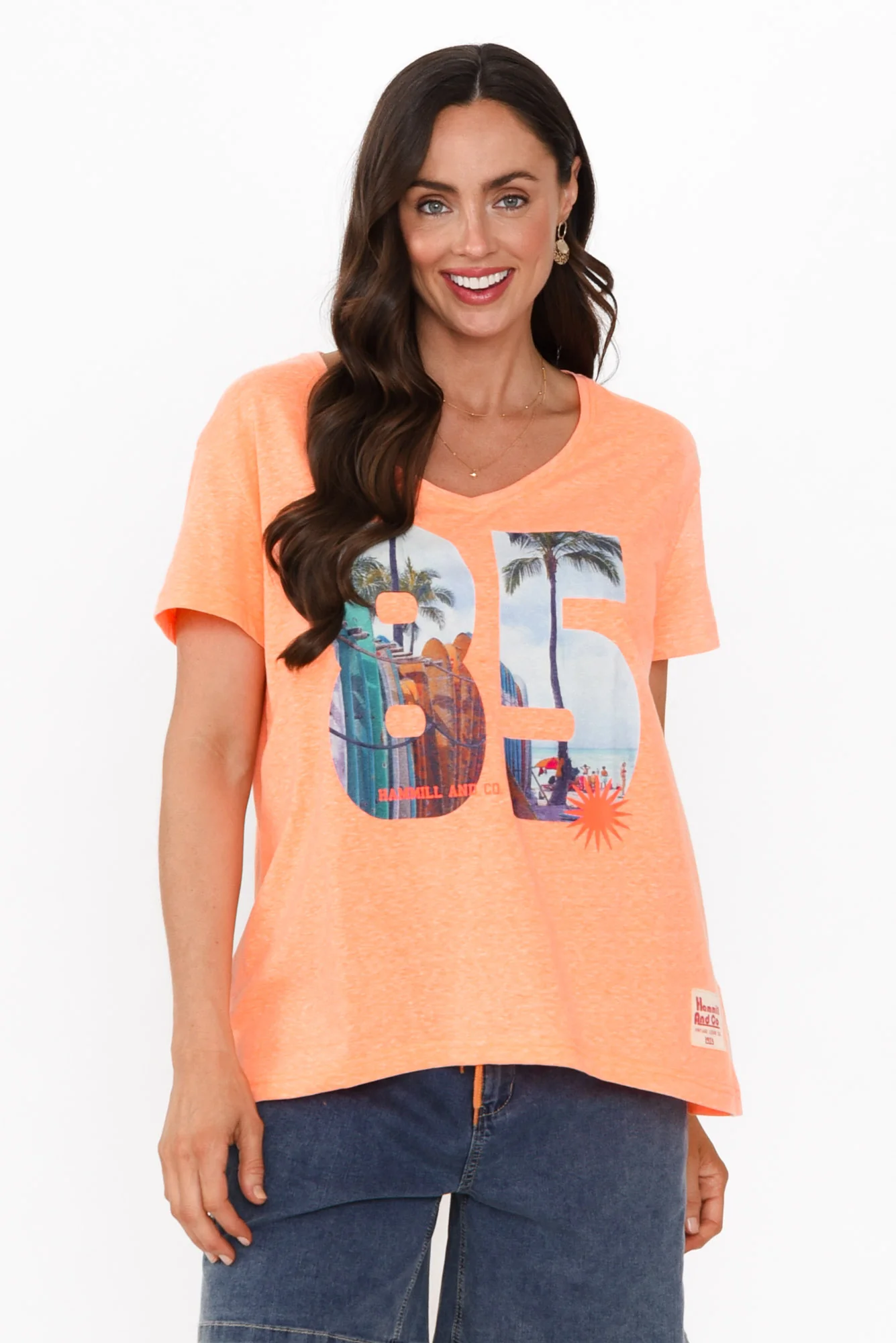 Anisha Orange Palm Cotton Blend Tee