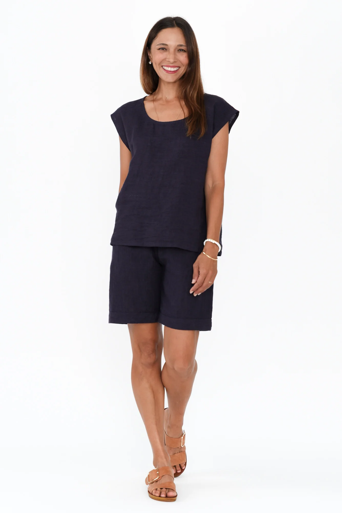 Gabriele Navy Linen Top