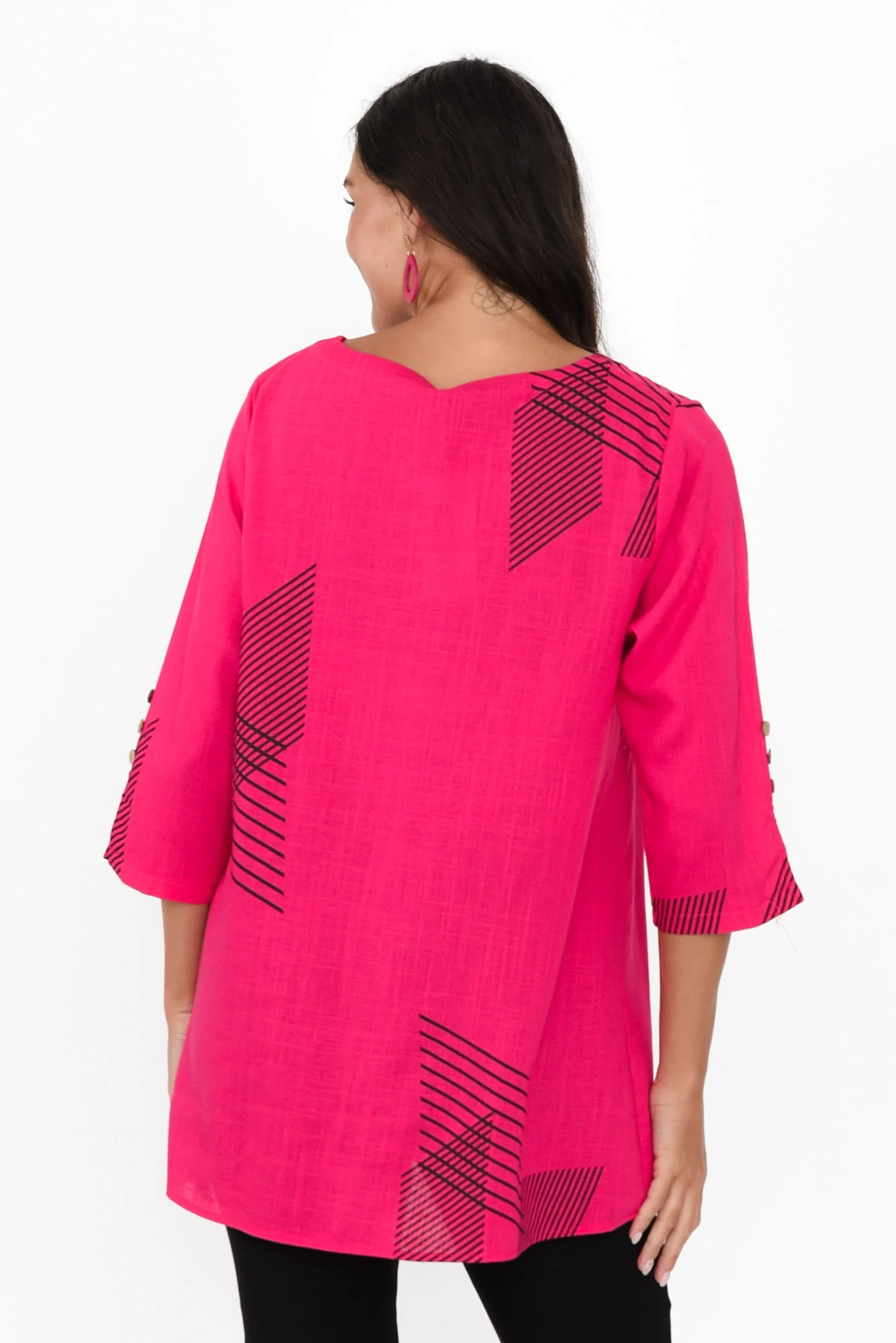 Dina Fuchsia Geo Linen Cotton Top