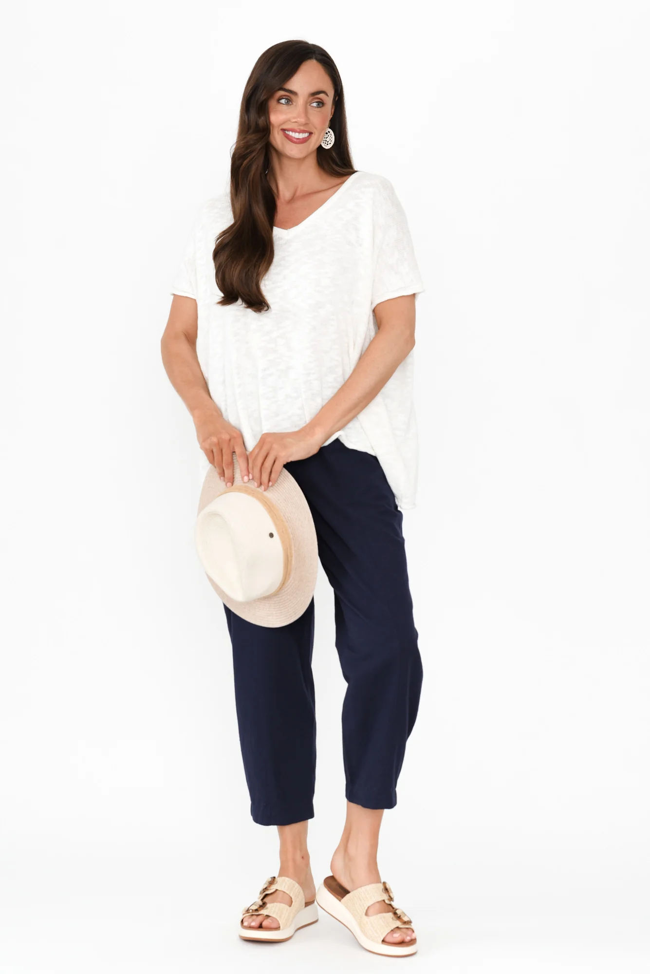 Akemi Navy Cotton Blend Pocket Pants